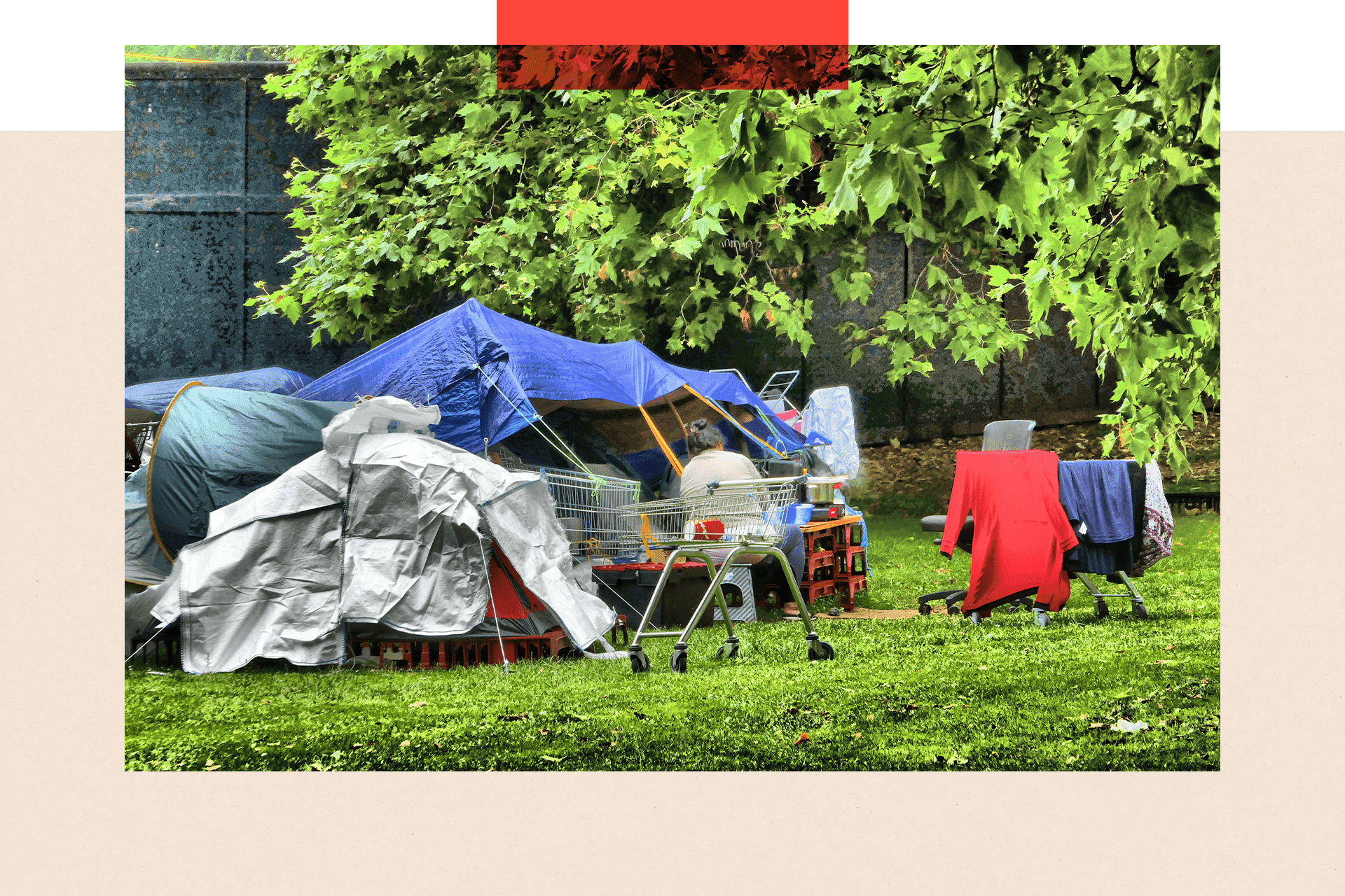 An encampment of homeless people in Park Lane in London