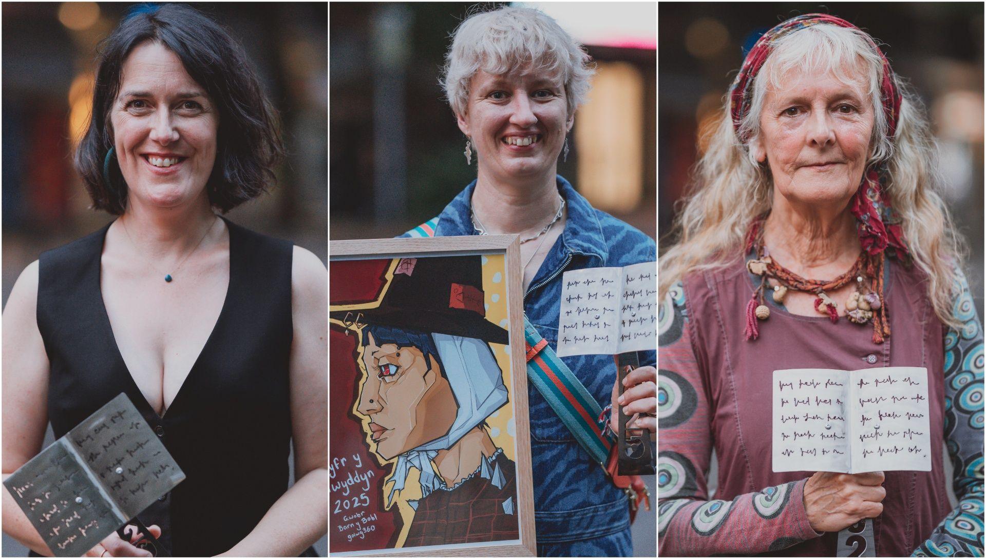 Meleri Davies, Gwenno Gwilym ac Angie Roberts gyda'u gwobrau