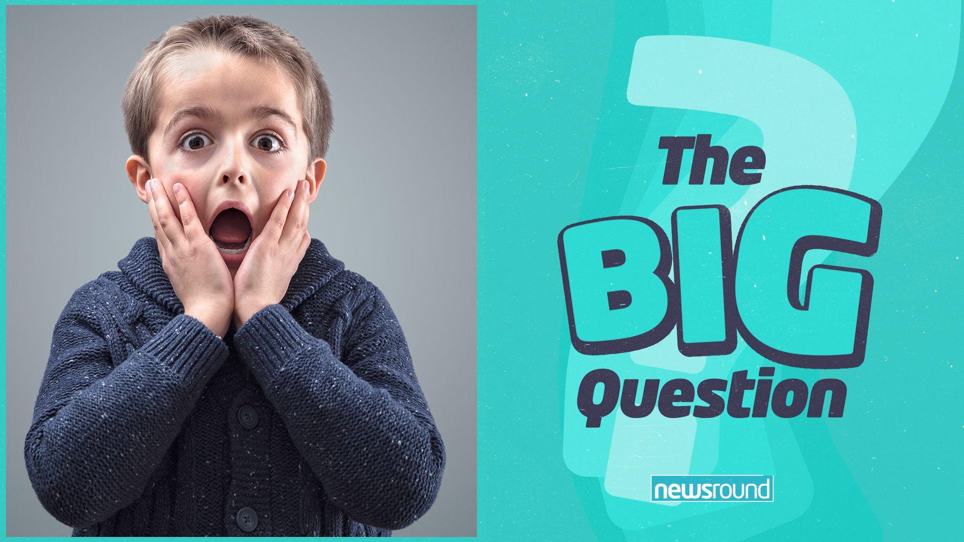 A child looking slightlye scared and The Big Question logo