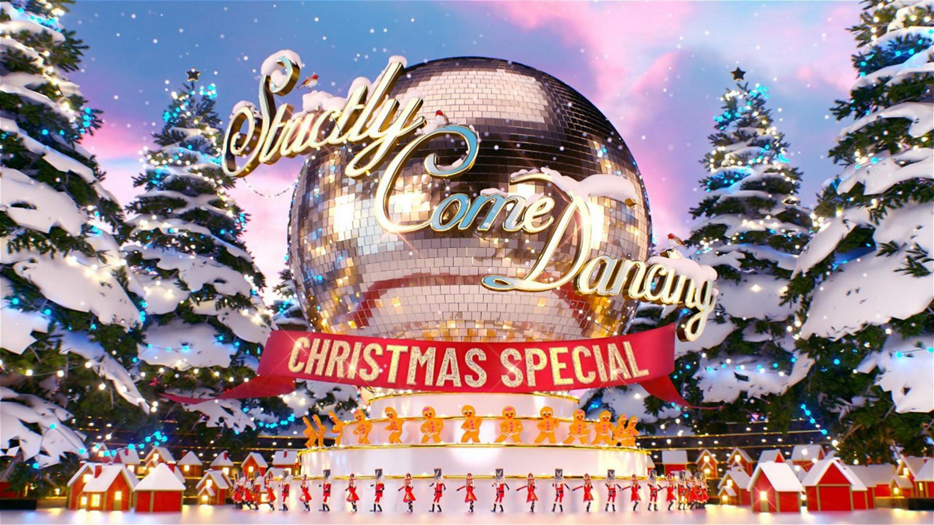 The Strictly Come Dancing logo with the disco ball reimagined as a big snow globe in a Christmas winter scene.