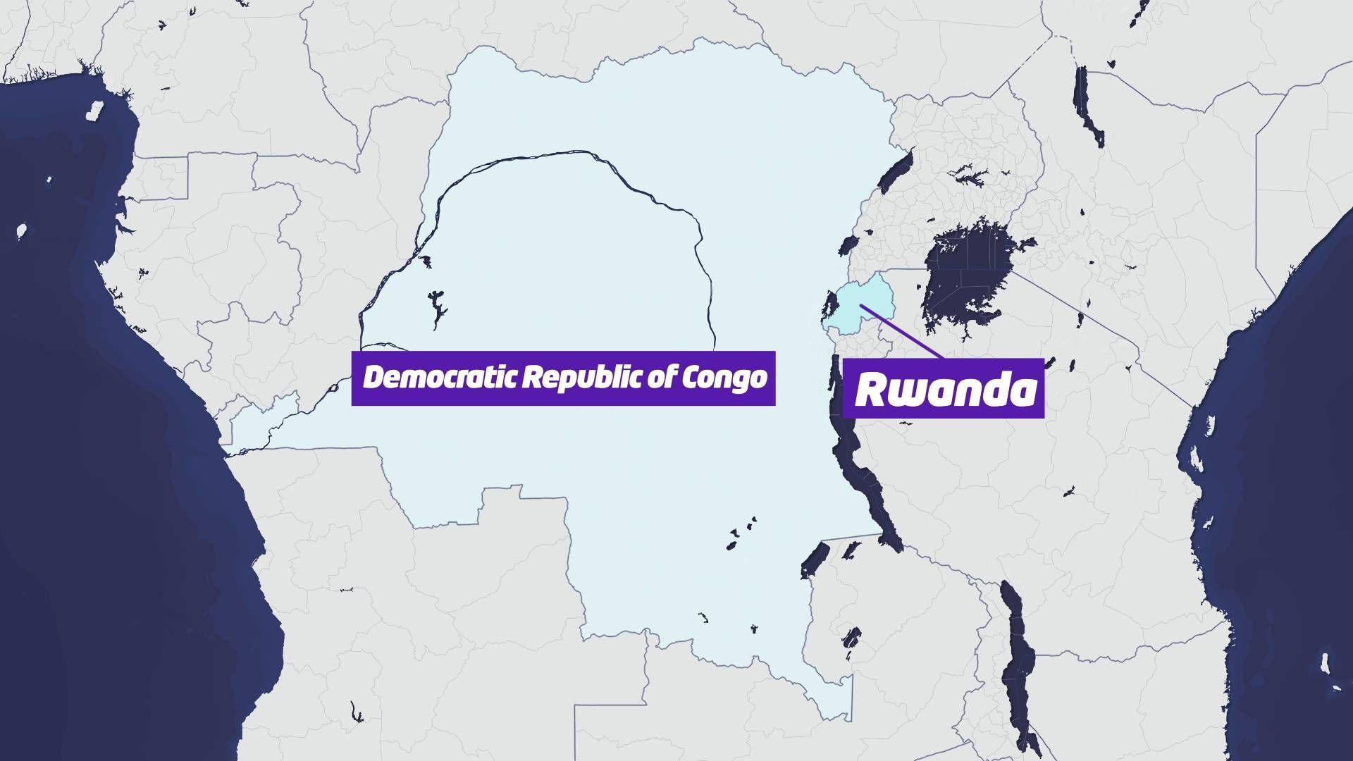 Map of DRC and Rwanda.