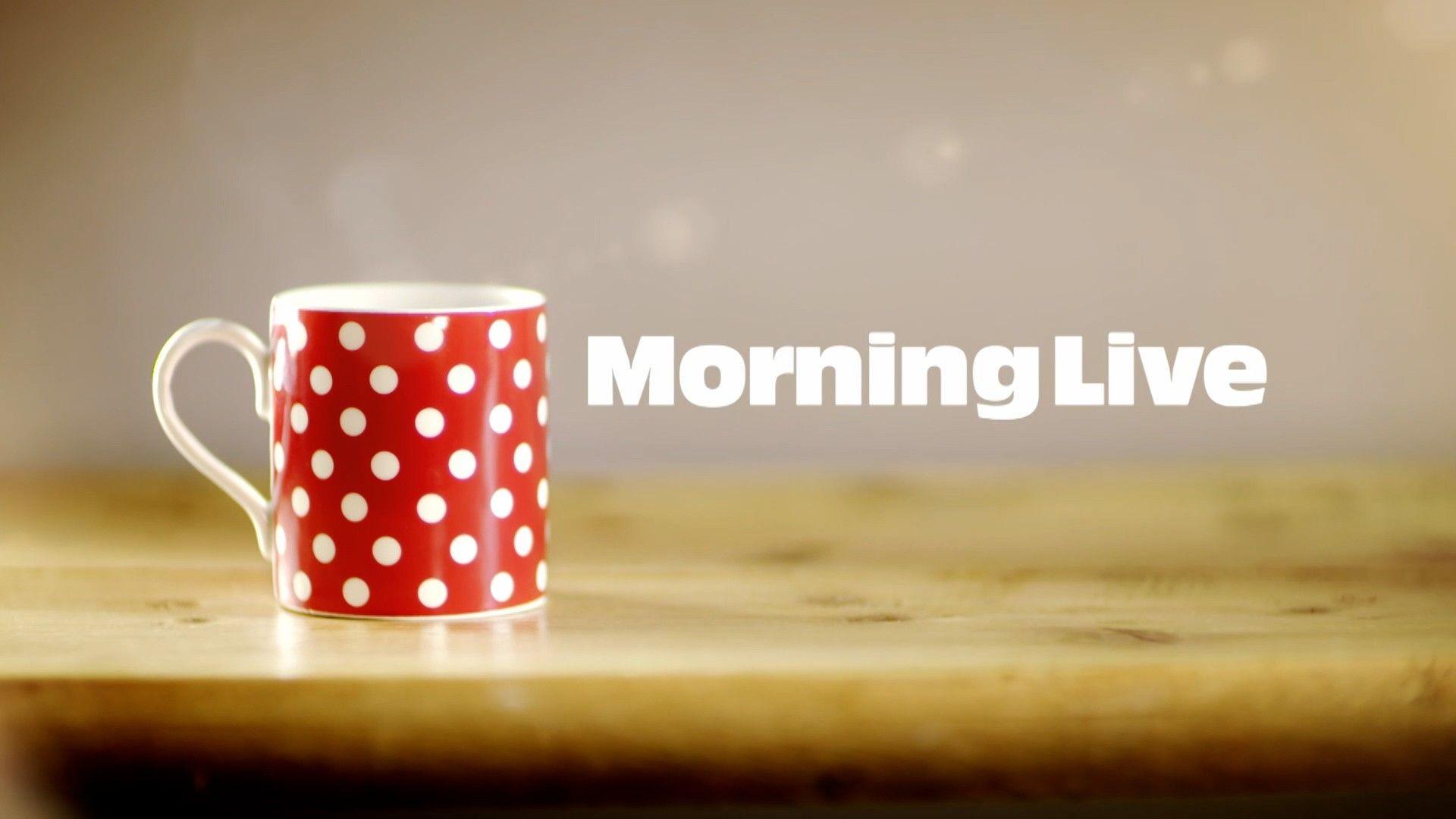 A photograph of the Morning Live logo and mug