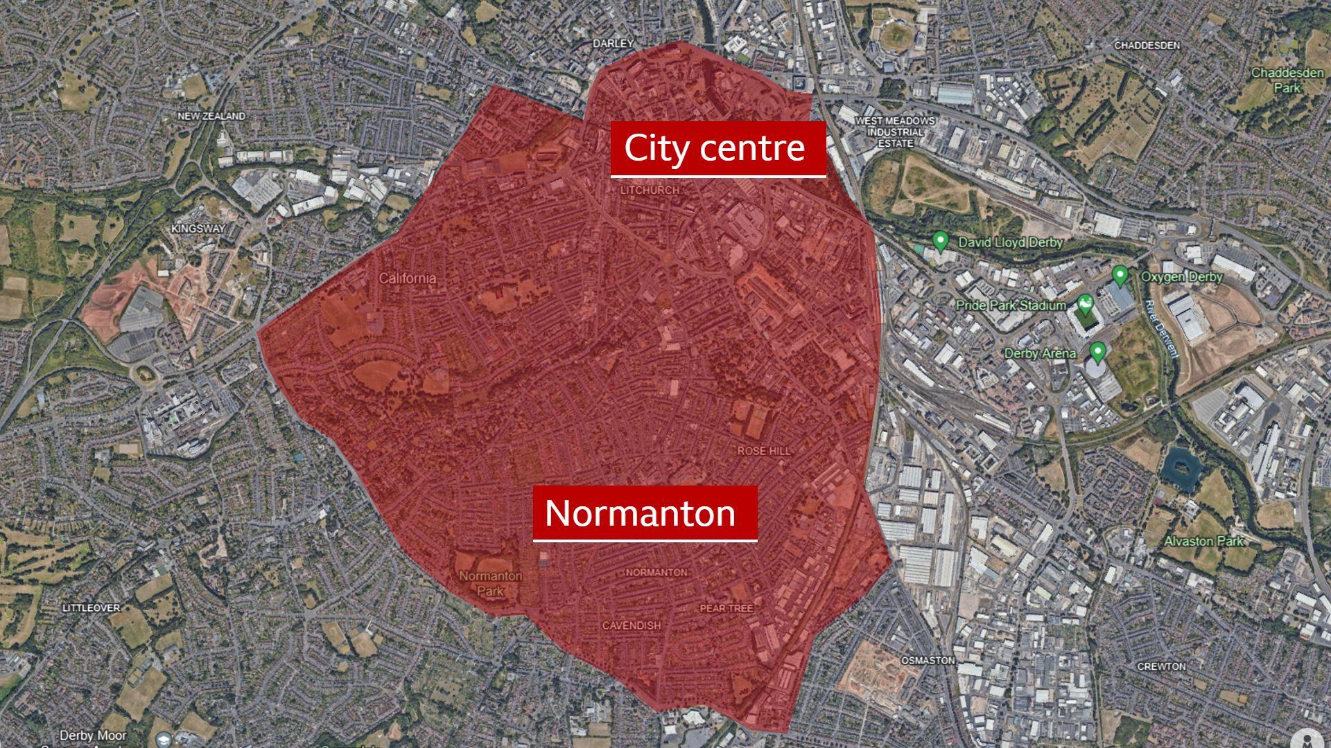 A map of the area covered by the dispersal order, including the city centre and Normanton