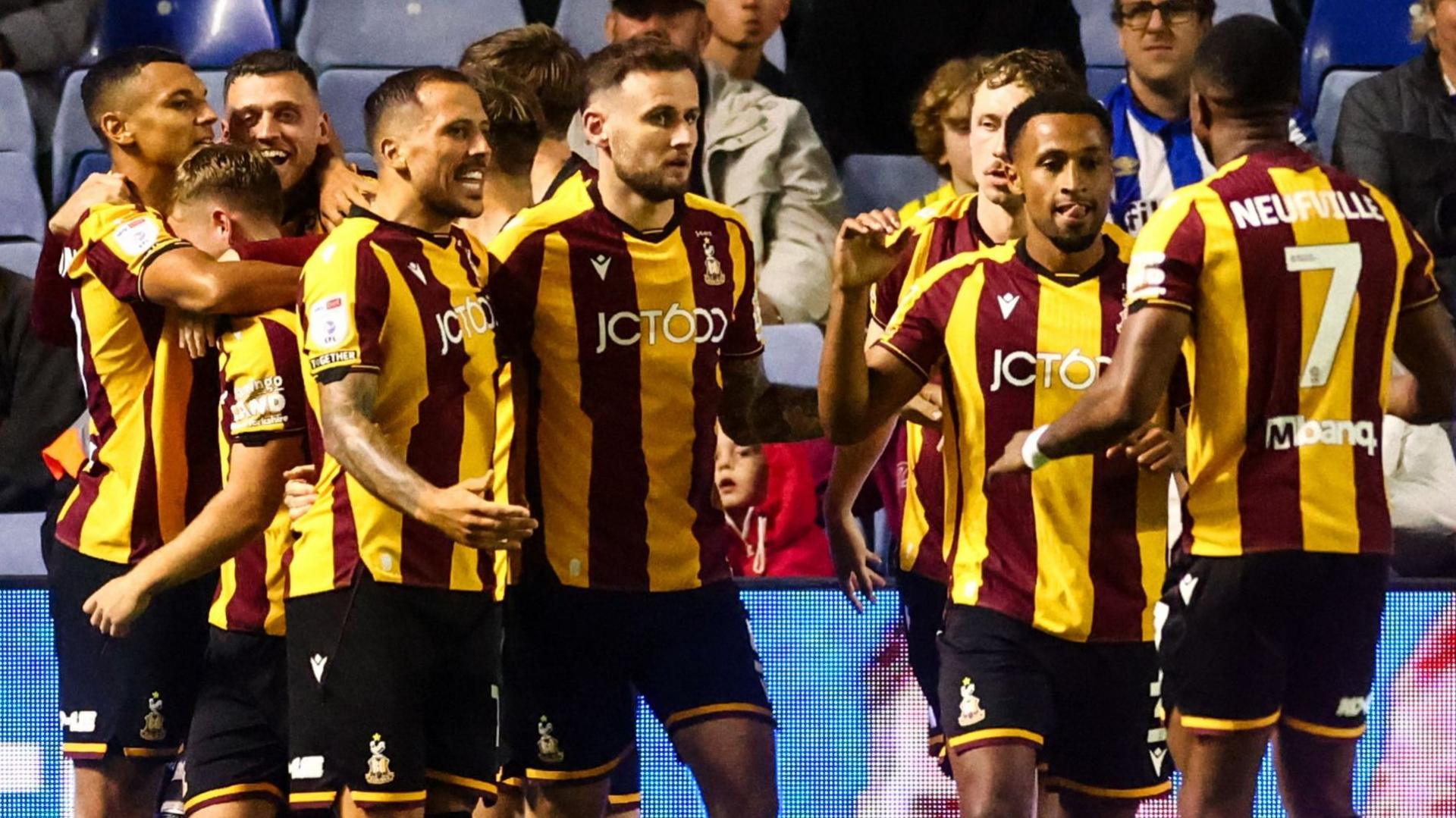Bradford City celebrate Aden Baldwin's goal against Sheffield Wednesday