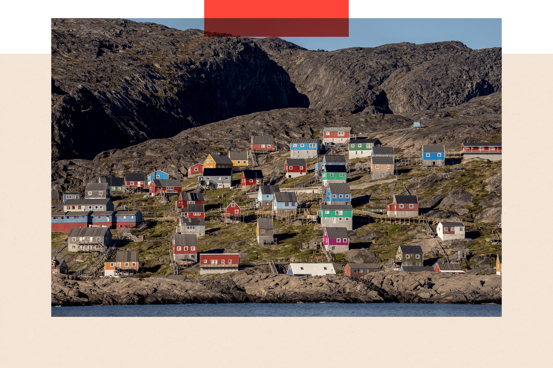 A wide shot of the village of Kangaamiut in Greenland.