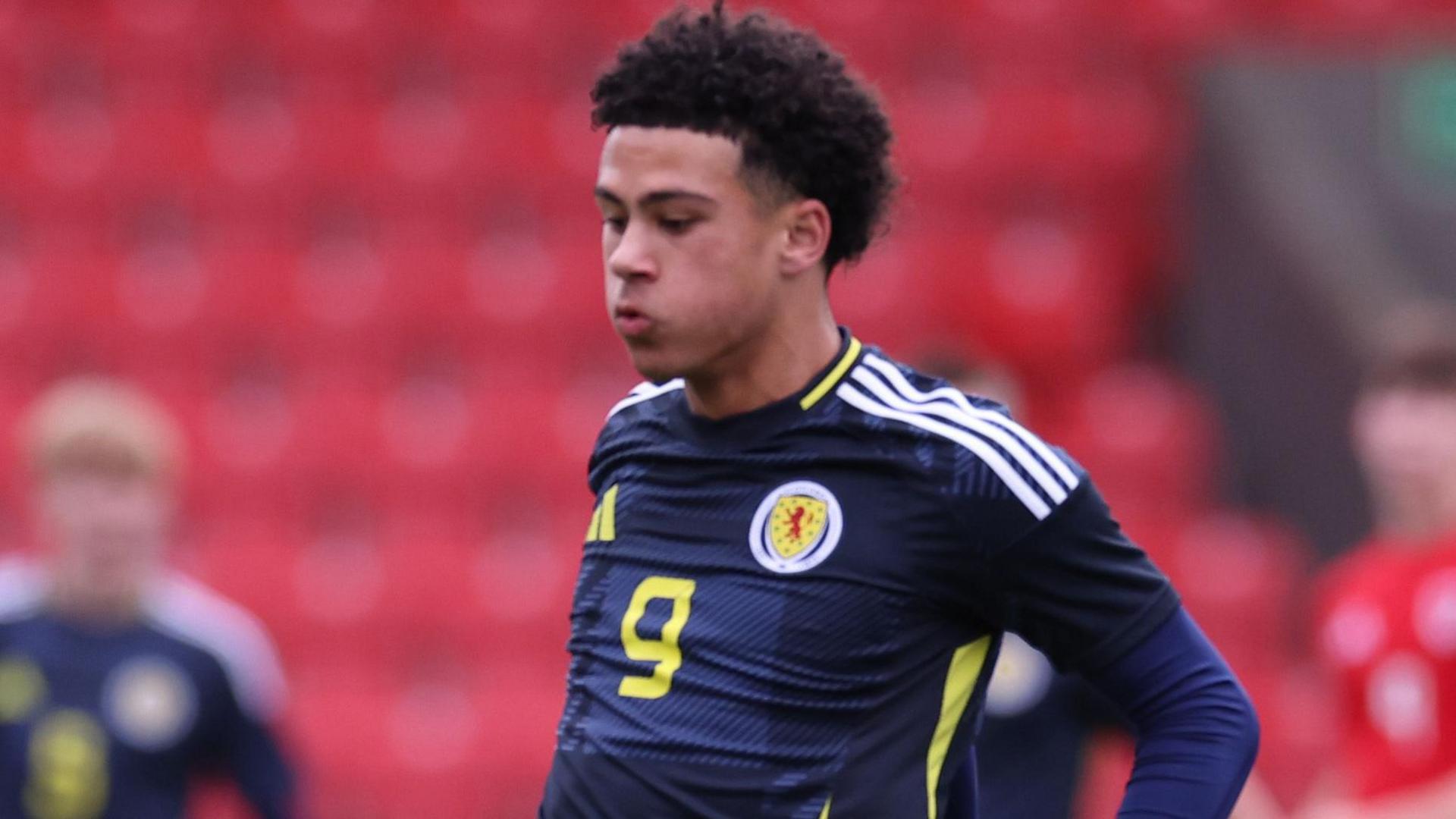 Caelan Cadamarteri in action for Scotland Under-16s