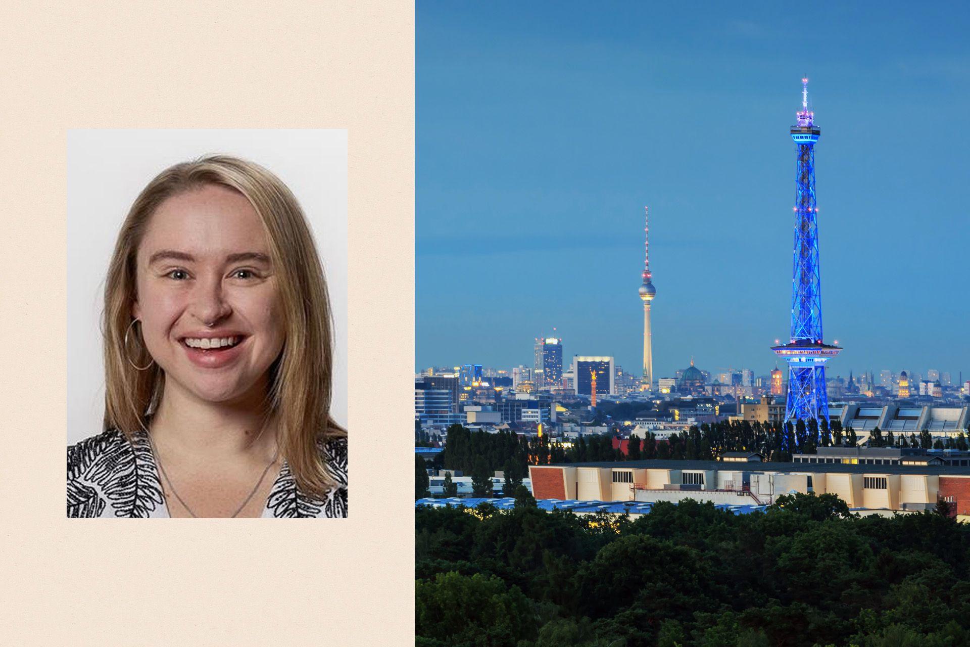 Two treated images: Emily Grant and the Berlin Skyline