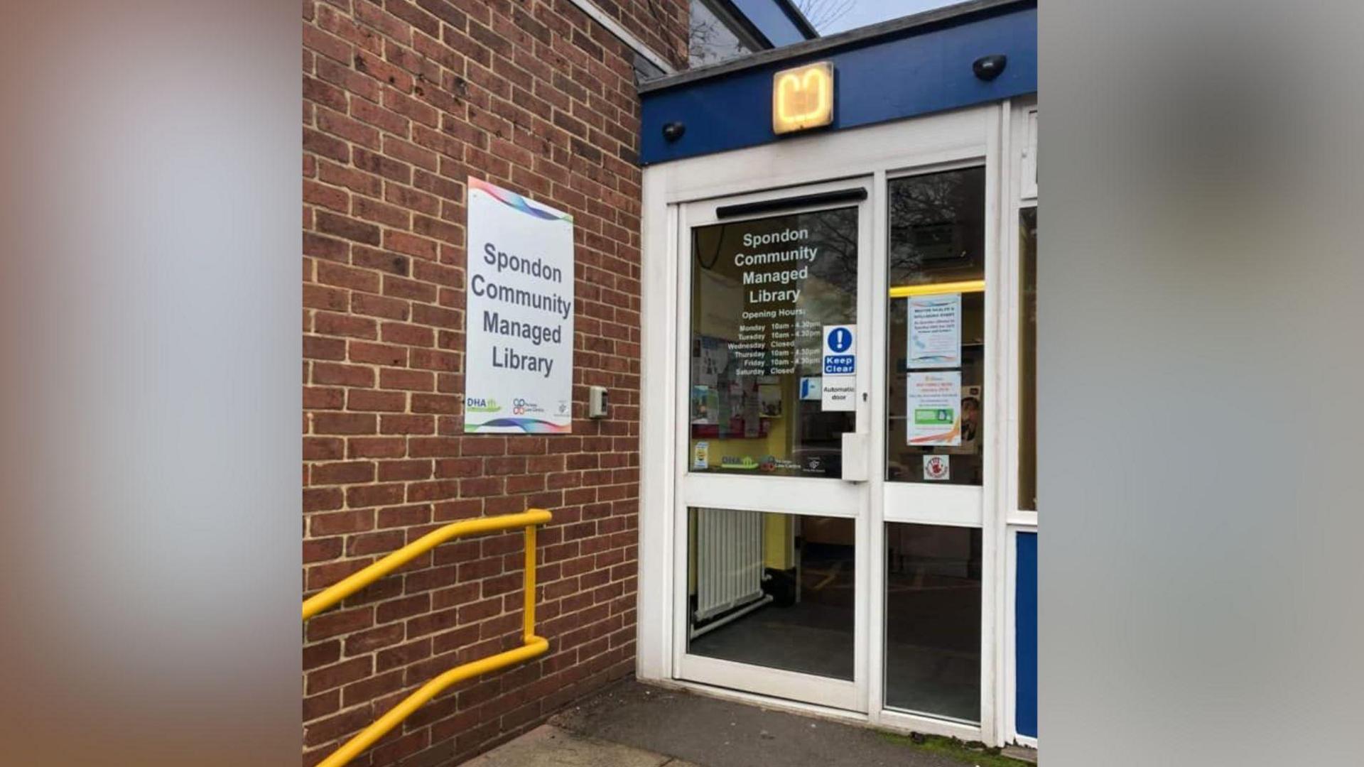 The front door of Spondon Library