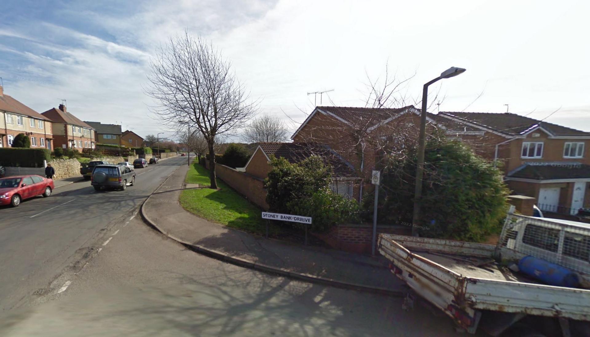 Google Street View image showing the junction of Stoney Bank Drive and Station Road in Kiveton Park