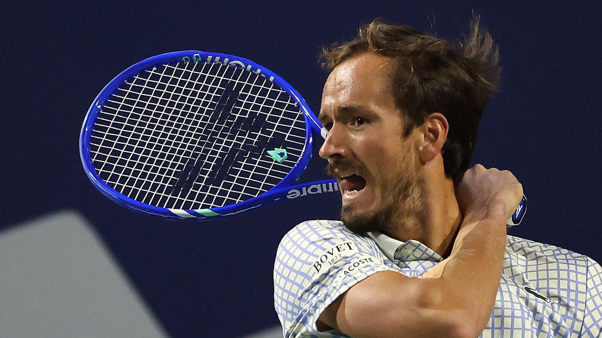 Daniil Medvedev hits a return at the Cincinnati Open