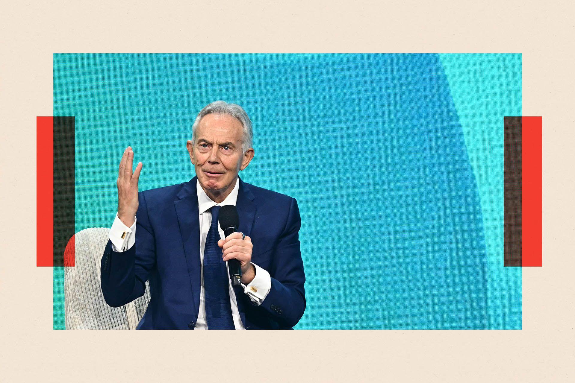 Former British Prime Minister Tony Blair speaks as he attends a panel discussion during the Austrian World Summit in Vienna