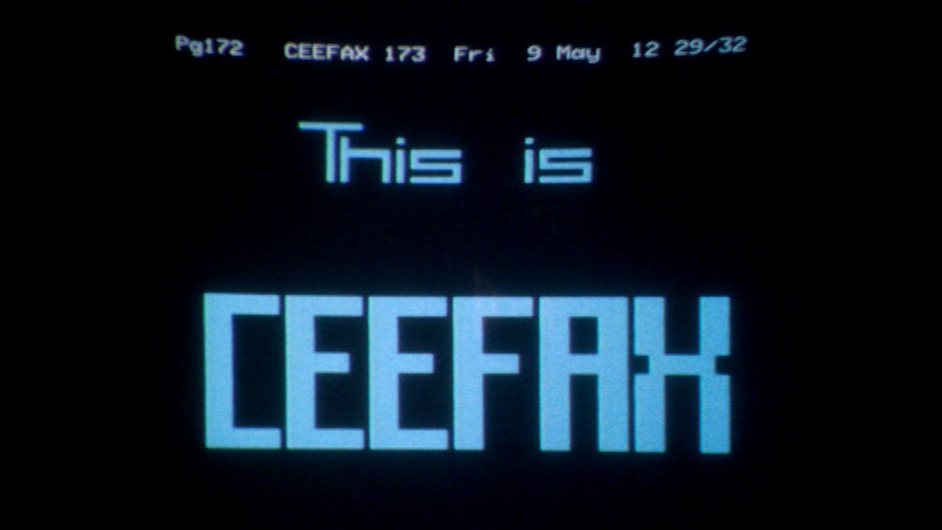 Ceefax display on television screen which reads: "This is Ceefax".