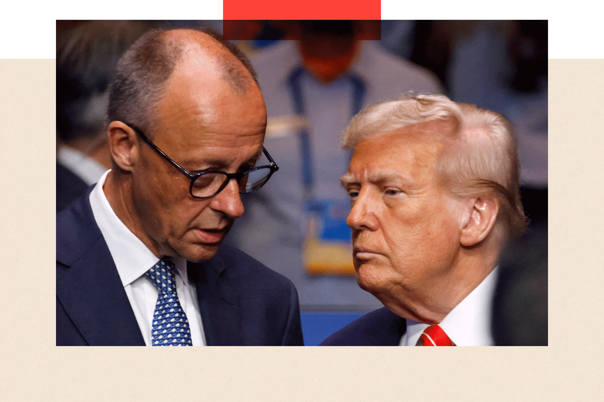 Friedrich Merz speaks with Donald Trump at the Nato summit in The Hague on 25 June 2025.