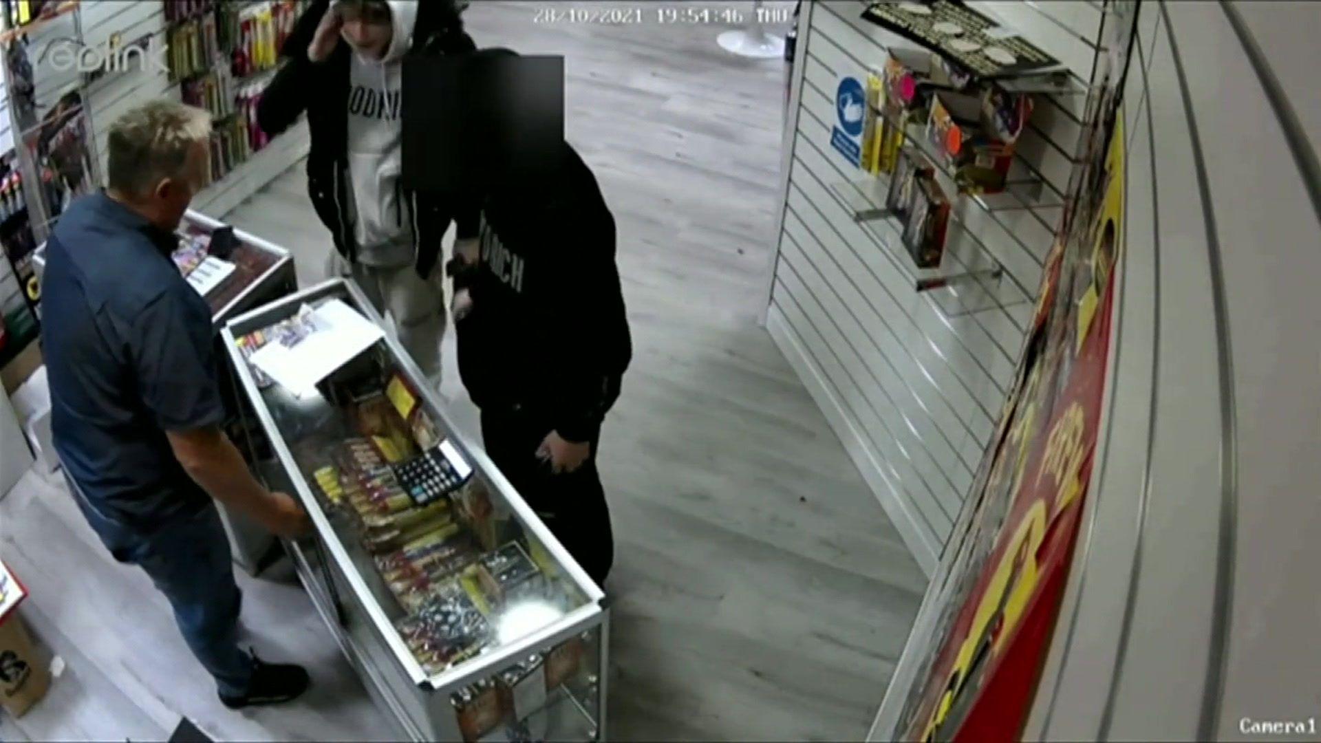 CCTV footage of two boys asking for fireworks in a shop 