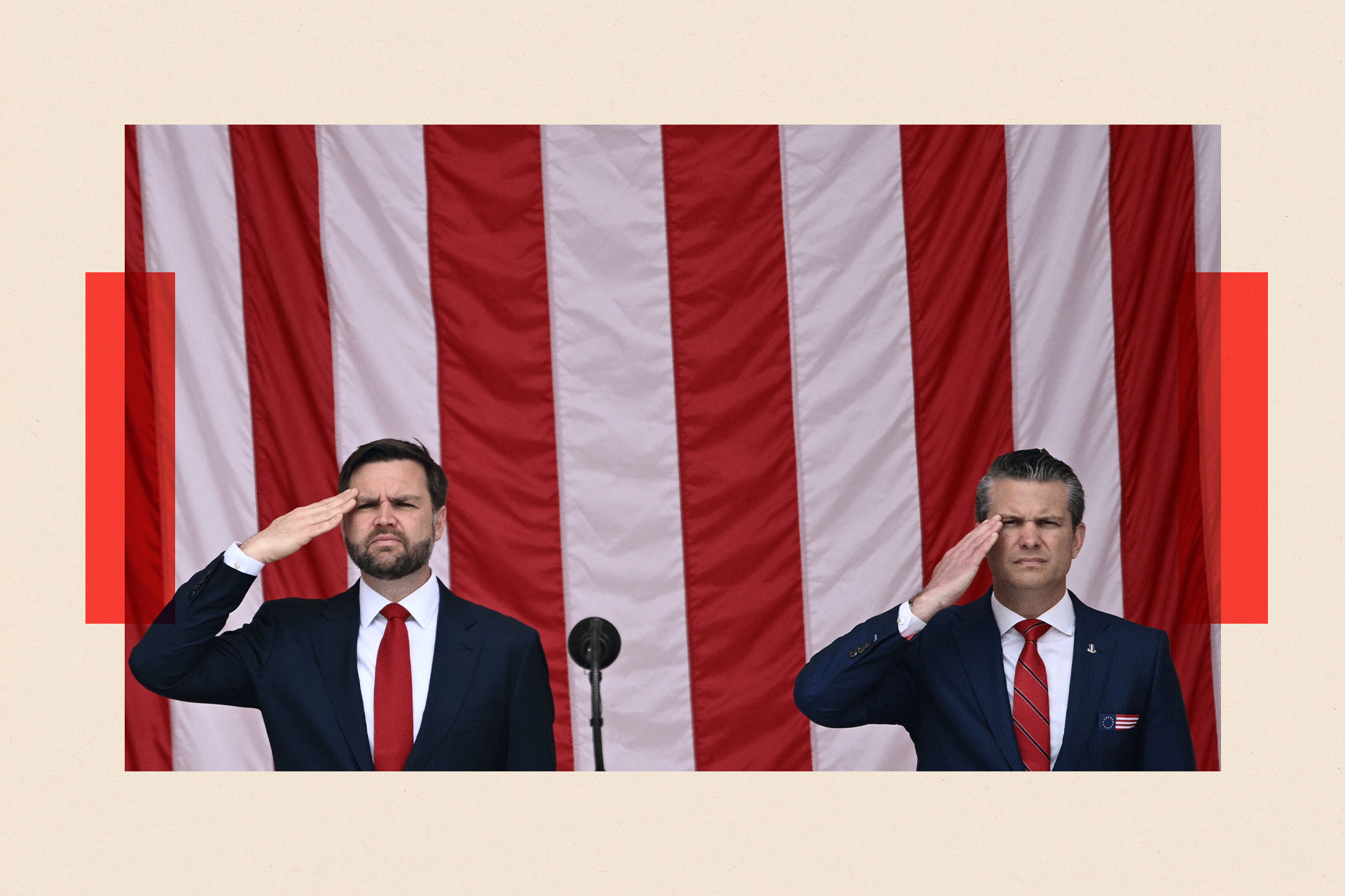 JD Vance and Pete Hegseth salute as the National Anthem is played at the Memorial Amphitheatre in Arlington National Cemetery in Arlington, Virginia, on 26 May 2025.
