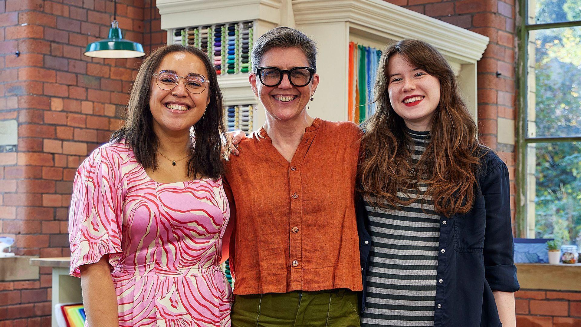 Yasmin, Caz and Órla, the three finalists from The Great British Sewing Bee series 11
