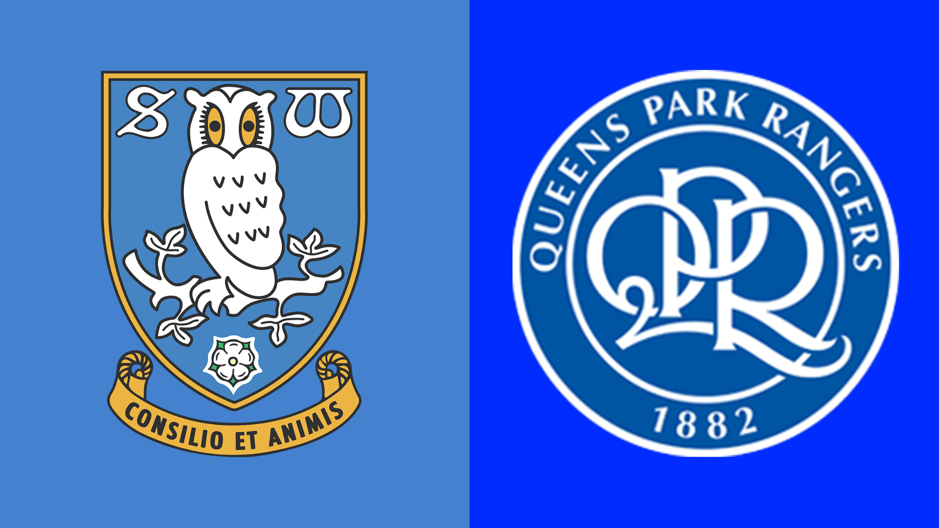 A split image showing the Sheffield Wednesday and QPR crests