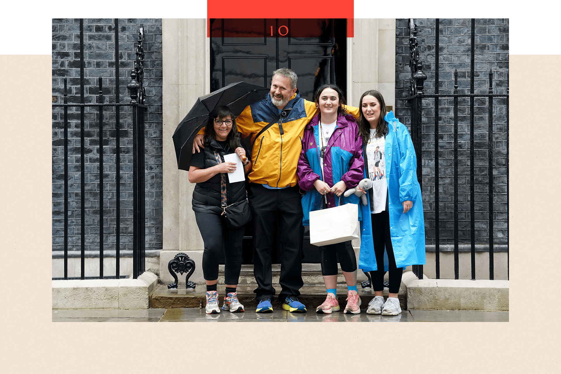 Figen Murray, mother of Manchester Arena bombing victim Martyn Hett, outside No 10 Downing Street with husband Stuart Murray, and daughters Nikita Murray and Louise Webster