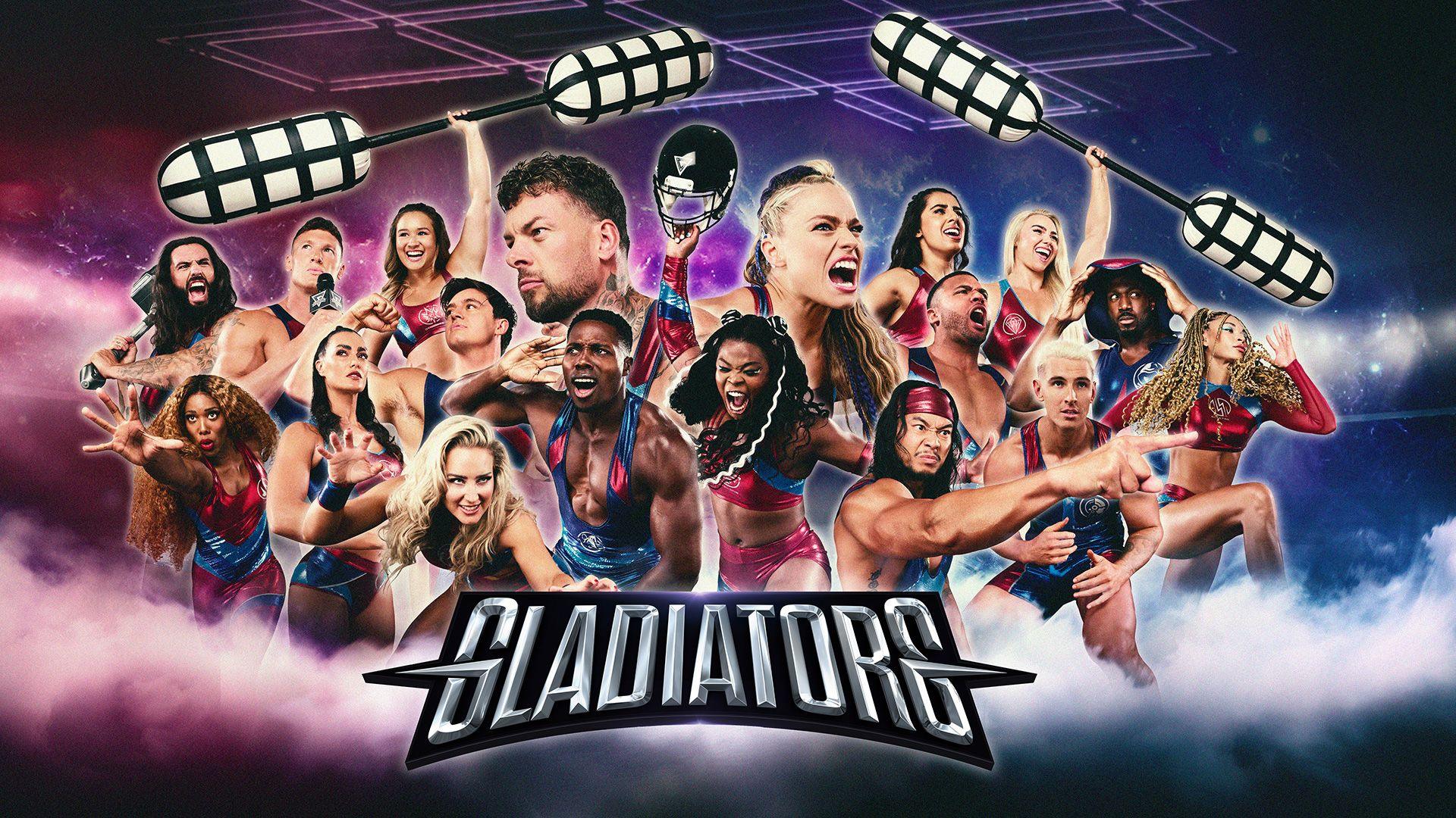 An image showing all the Gladiators with text over the top reading GLADIATORS