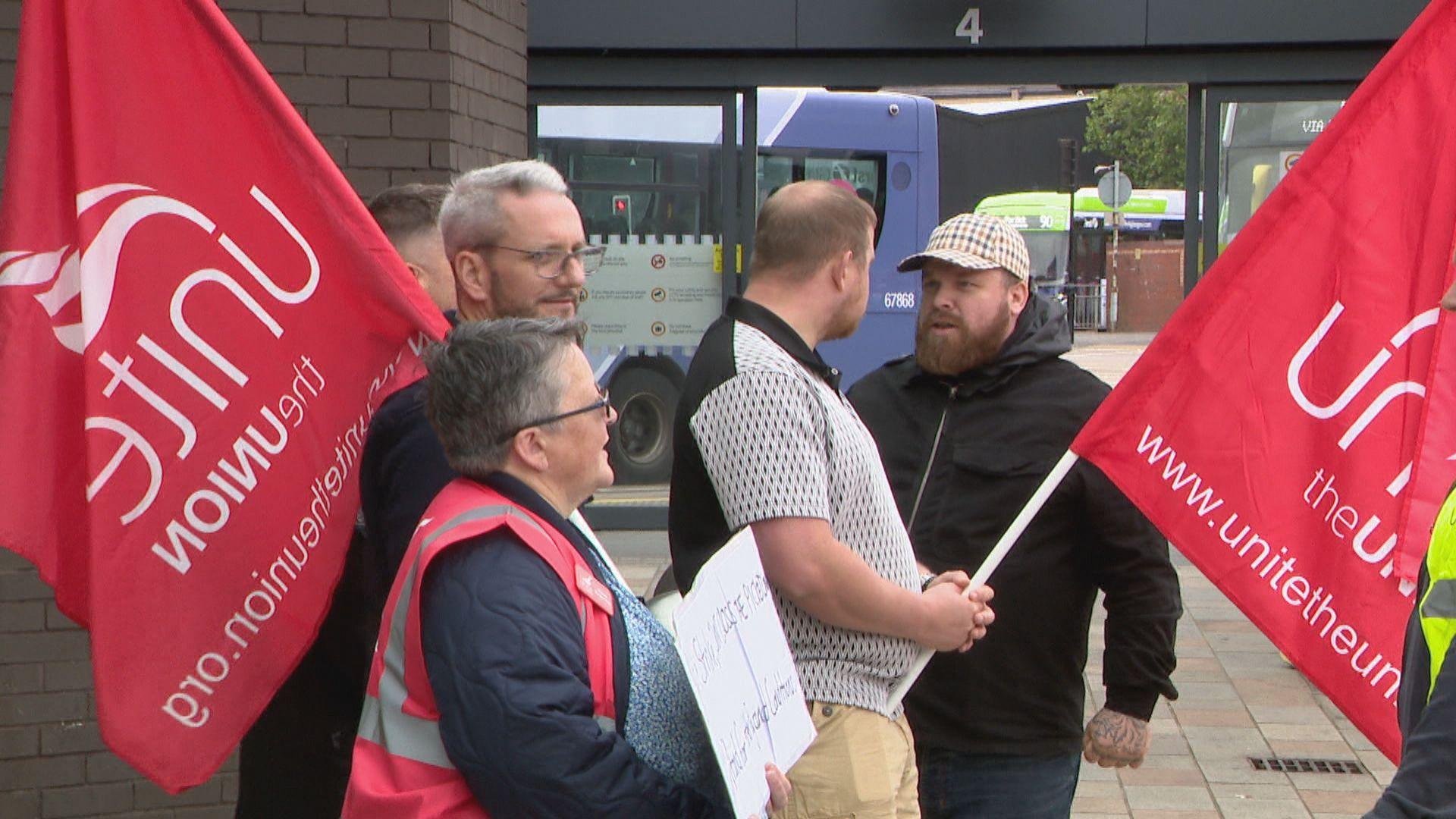 Workers on the picket line outside Govan subway