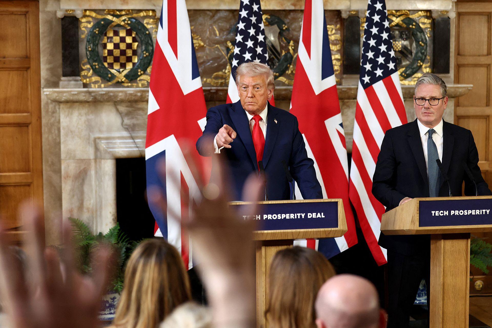 President Donald Trump and British Prime Minister Keir Starmer hold a press conference following their meeting at Chequers, near Aylesbury, Britain