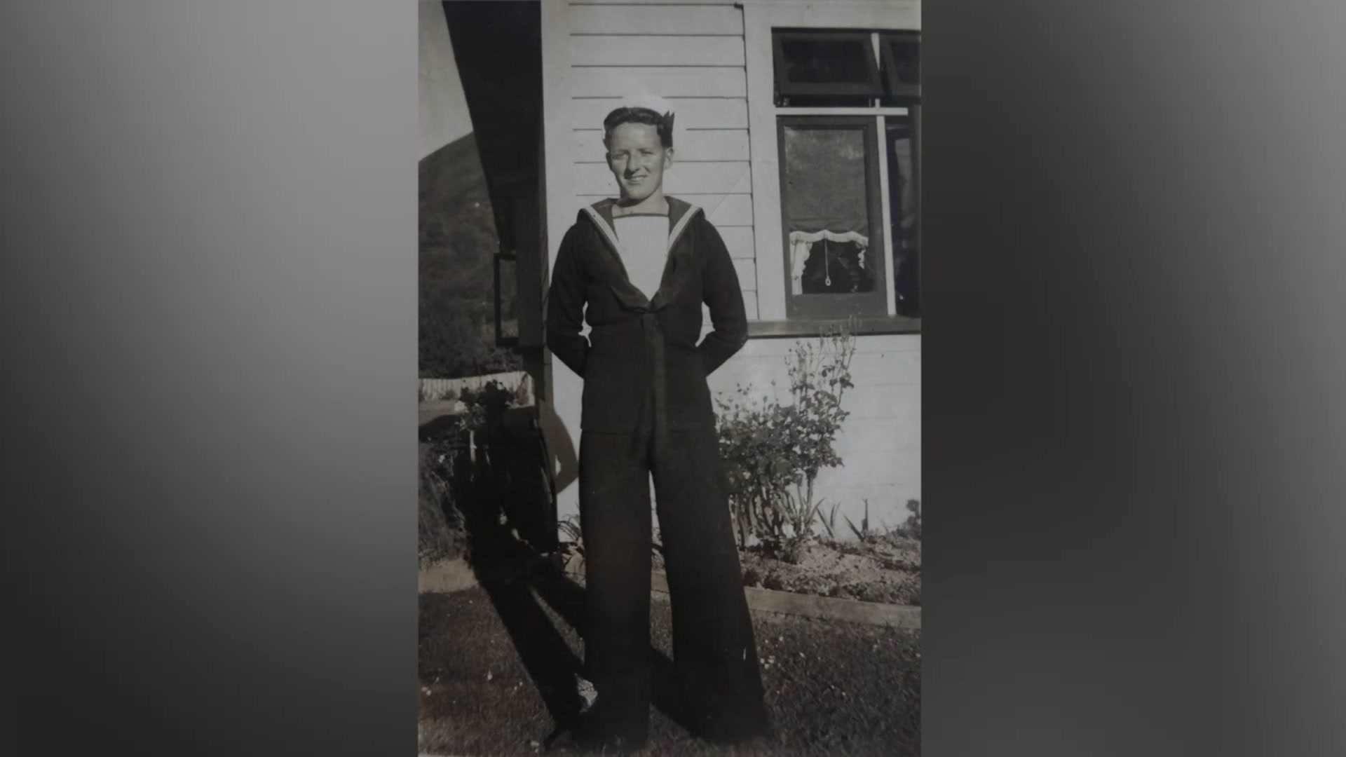 Black and White image of Norman Bartlett in his naval uniform aged 16.