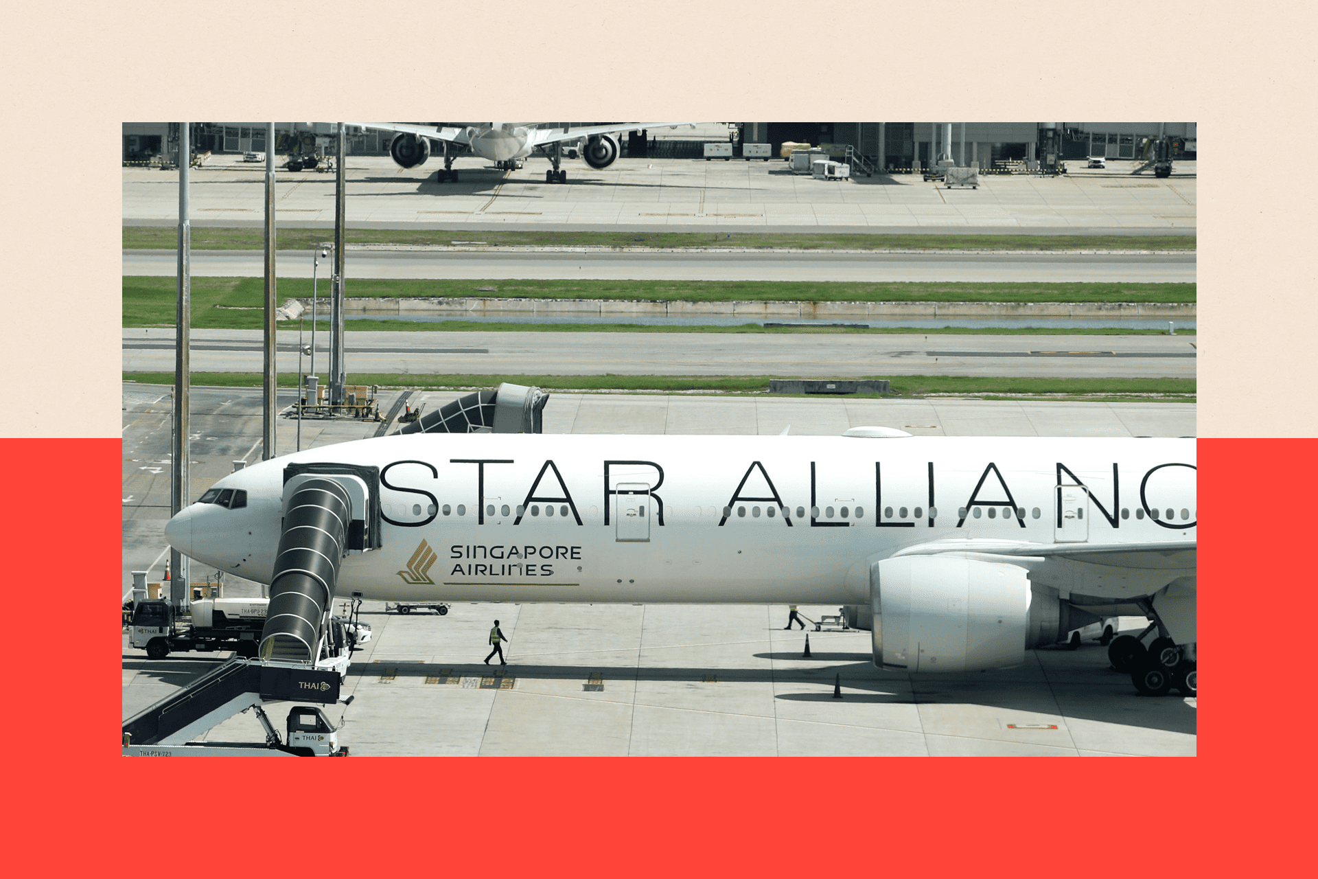 Singapore Airlines plane park at tarmac for maintenance after emergency landing