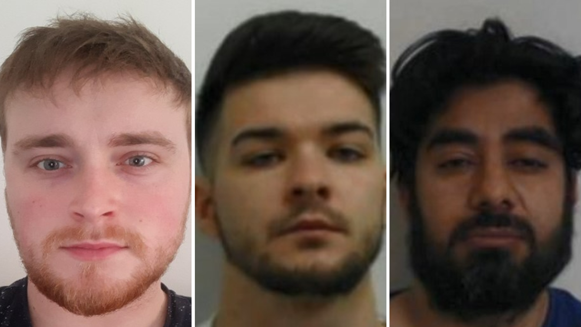 A composite of three mugshots. Mr Rankin has a ginger beard and short brown hair. Mr Brown has short brown hair and a brown beard. Mr Yousaf has medium black hair and a black beard.