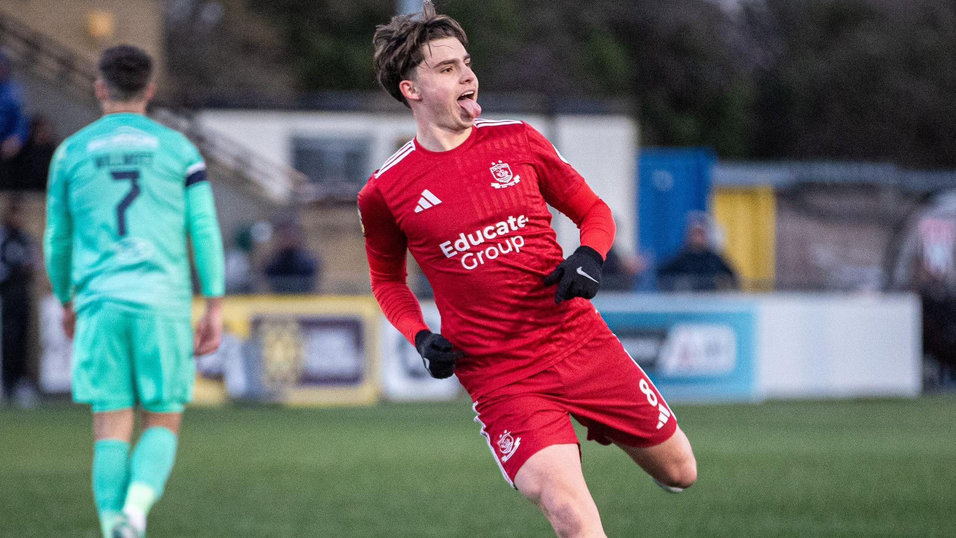 Connah's Quay Nomads' Callum West celebrates scoring against Barry