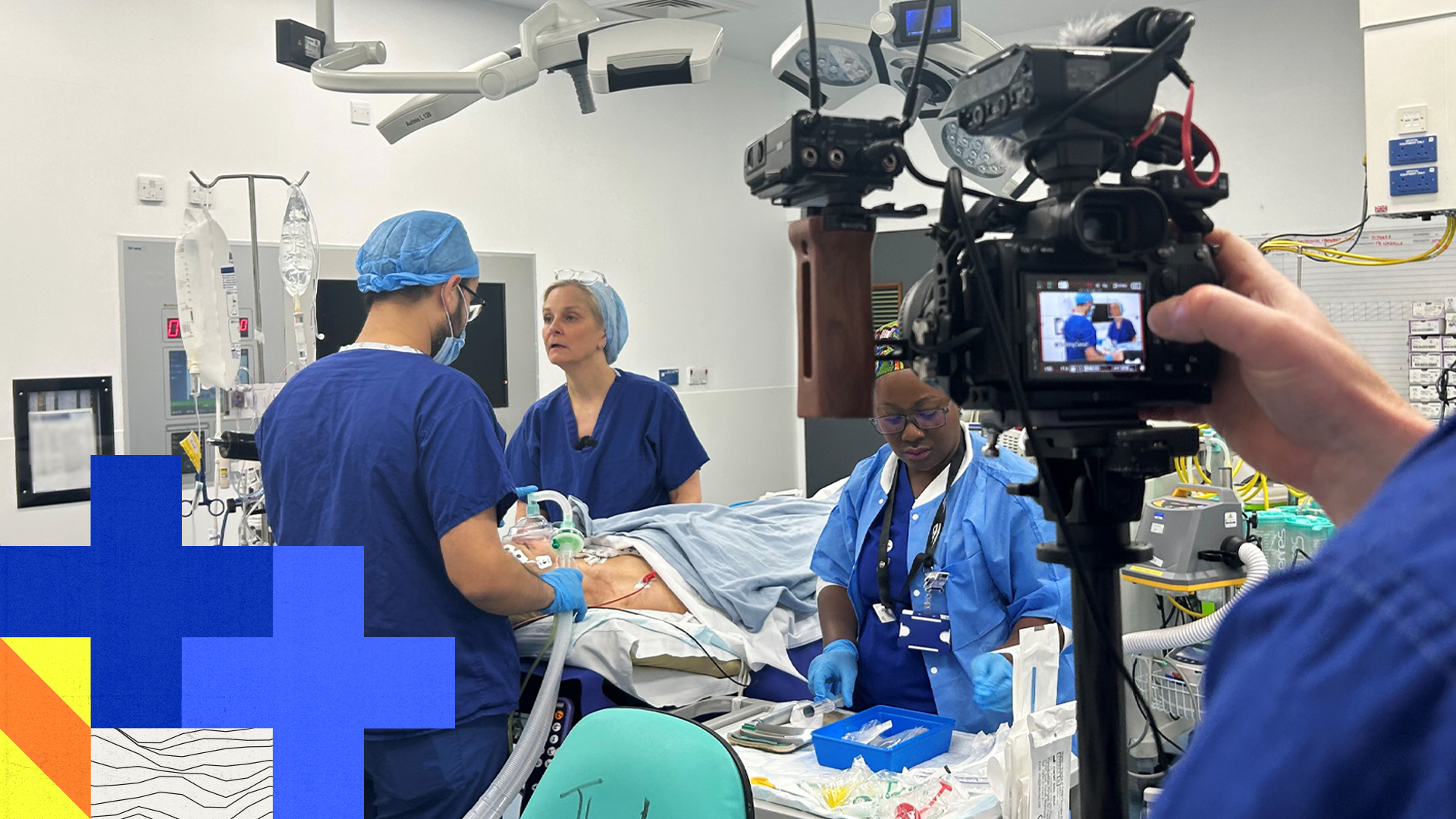 A BBC camera man is filming at an operating theatre at the Royal Free Hospital , filming complex cancer surgery taking place 