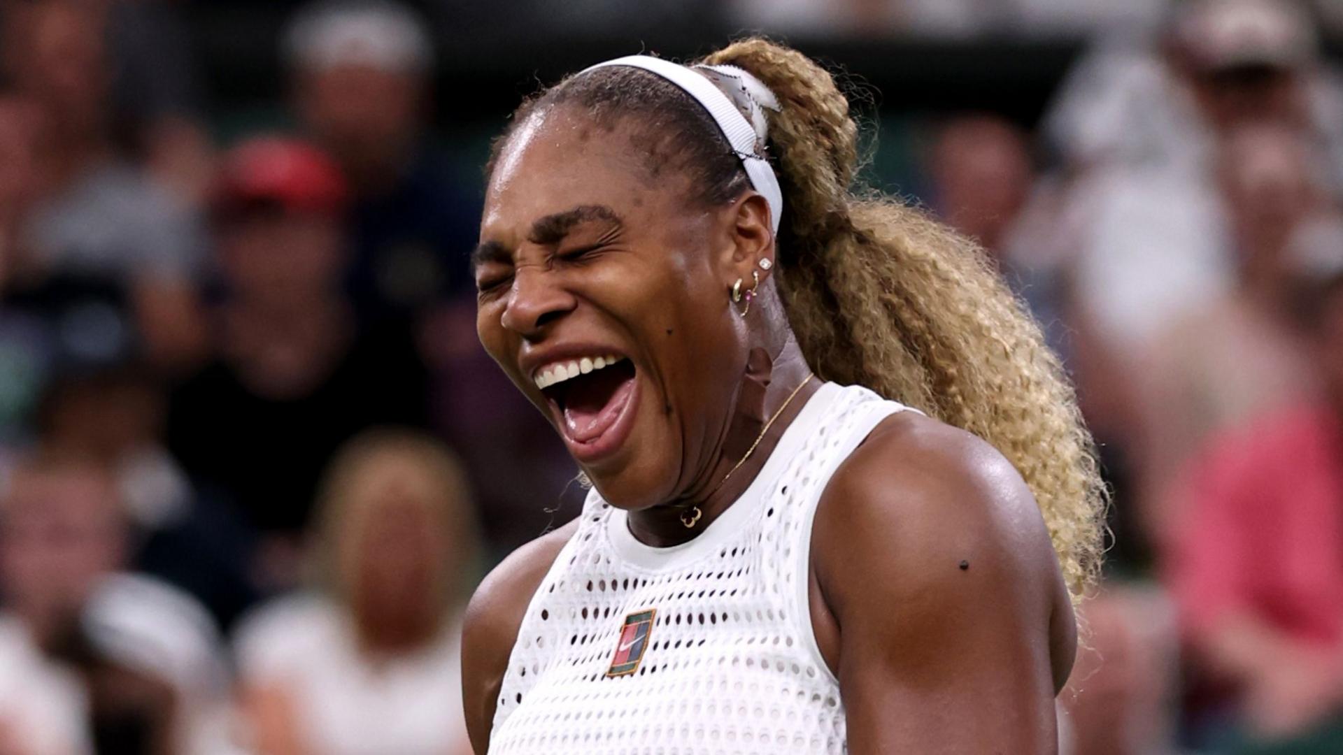 Serena Williams of the United States reacts against Maya Joint of Australia