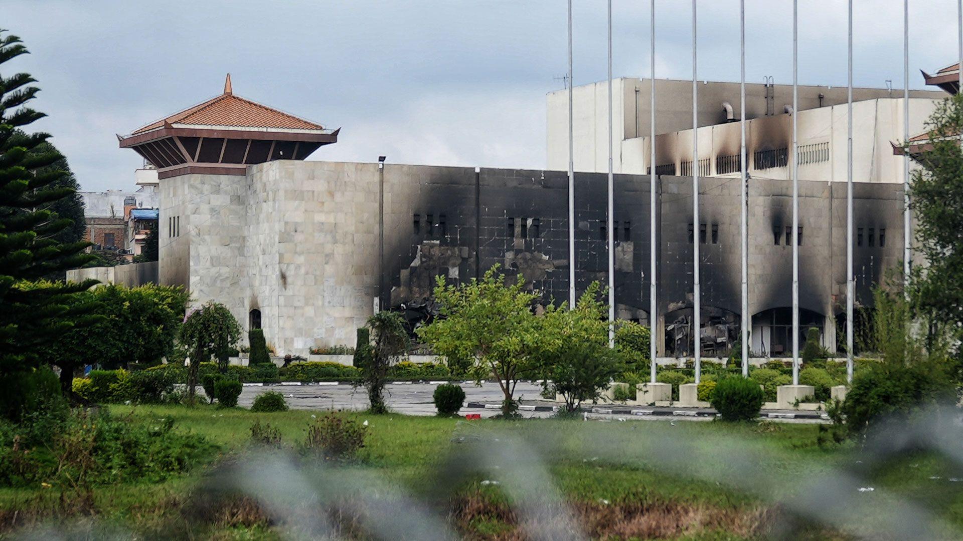 The burned parliament building