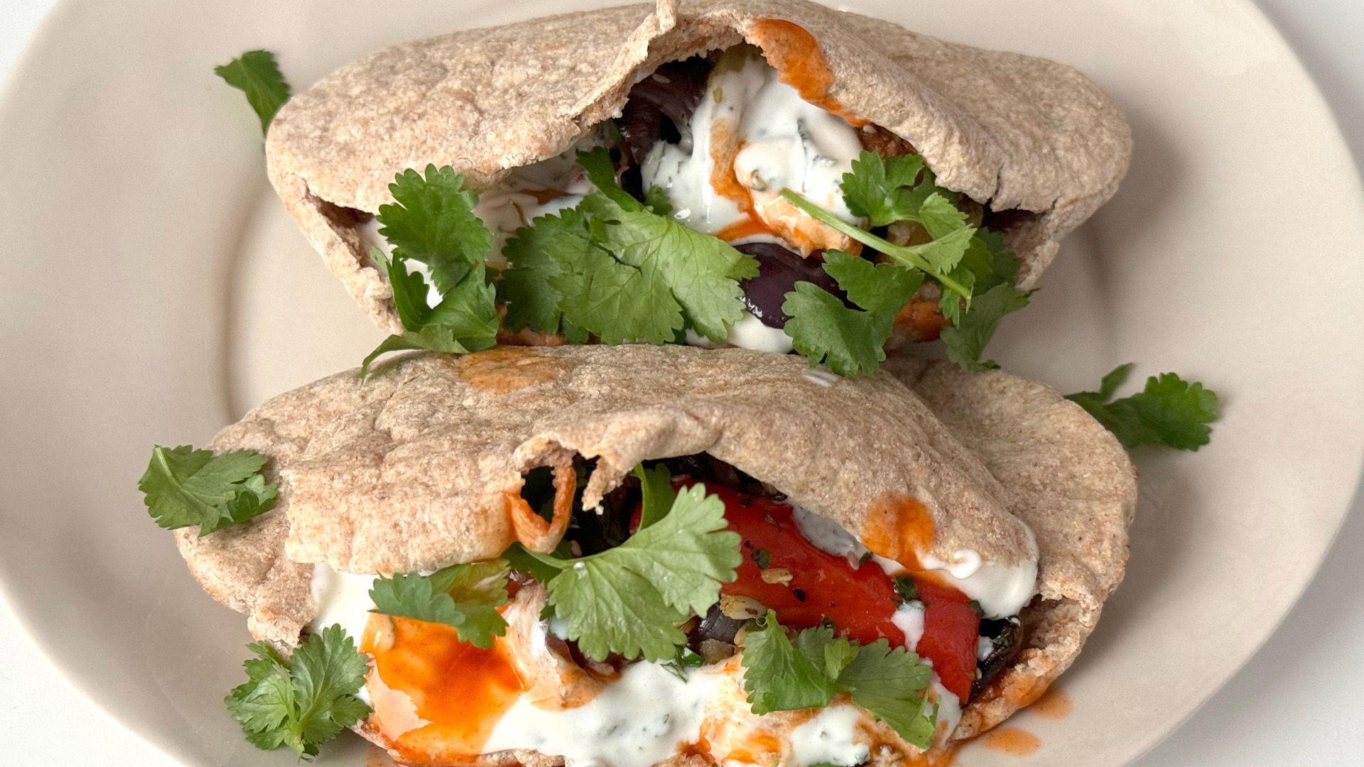 My pack of pittas really went far. Here's one of my prepped lunches which sees them filled with chickpeas and salad