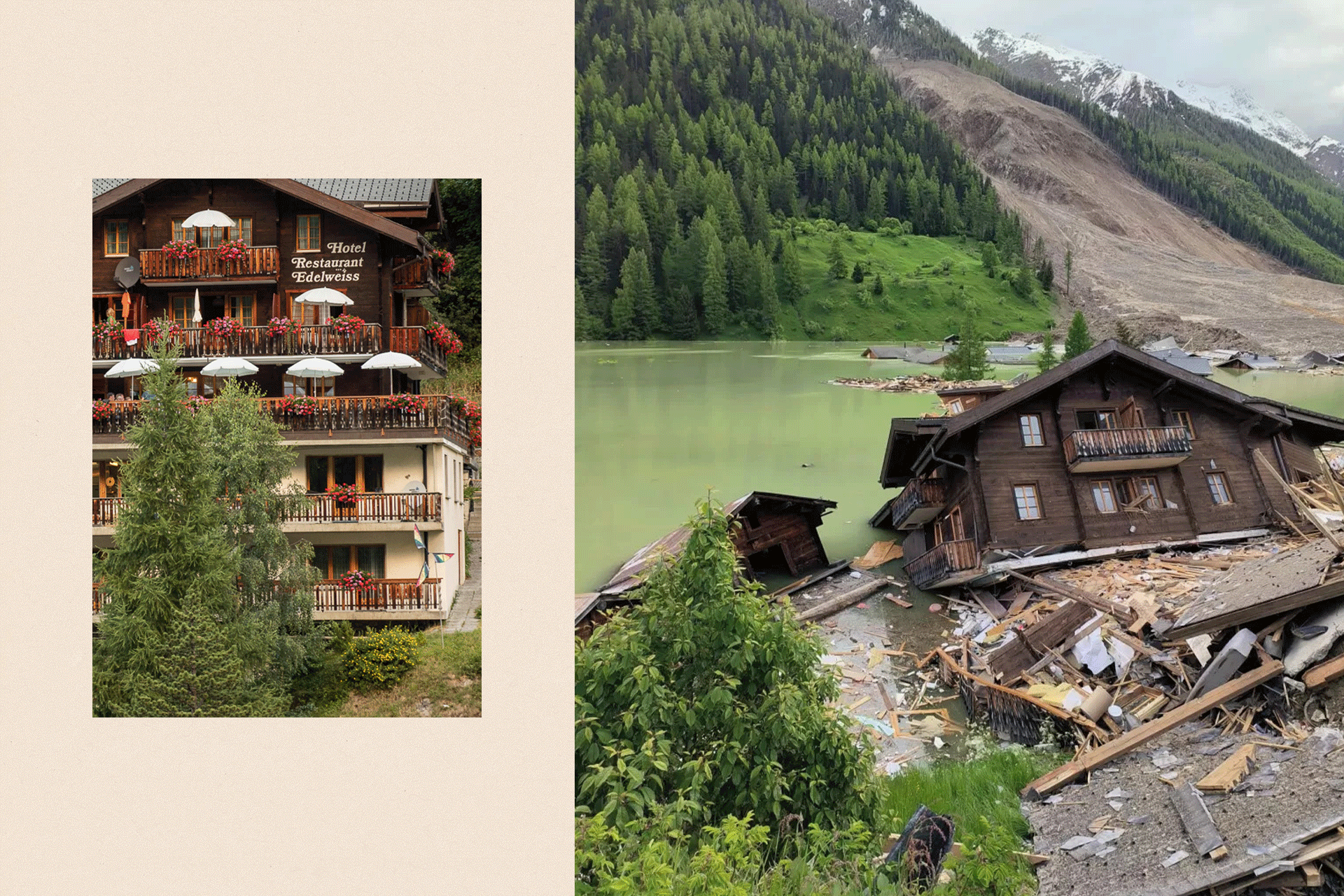 Lukas Kalbermatten's hotel, before and after.