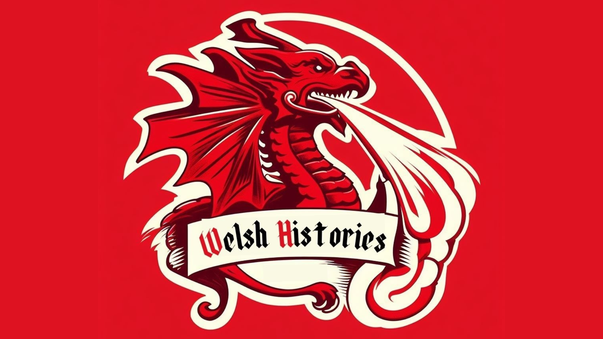 Logo, sef draig yn chwythu tan ar gefndir coch