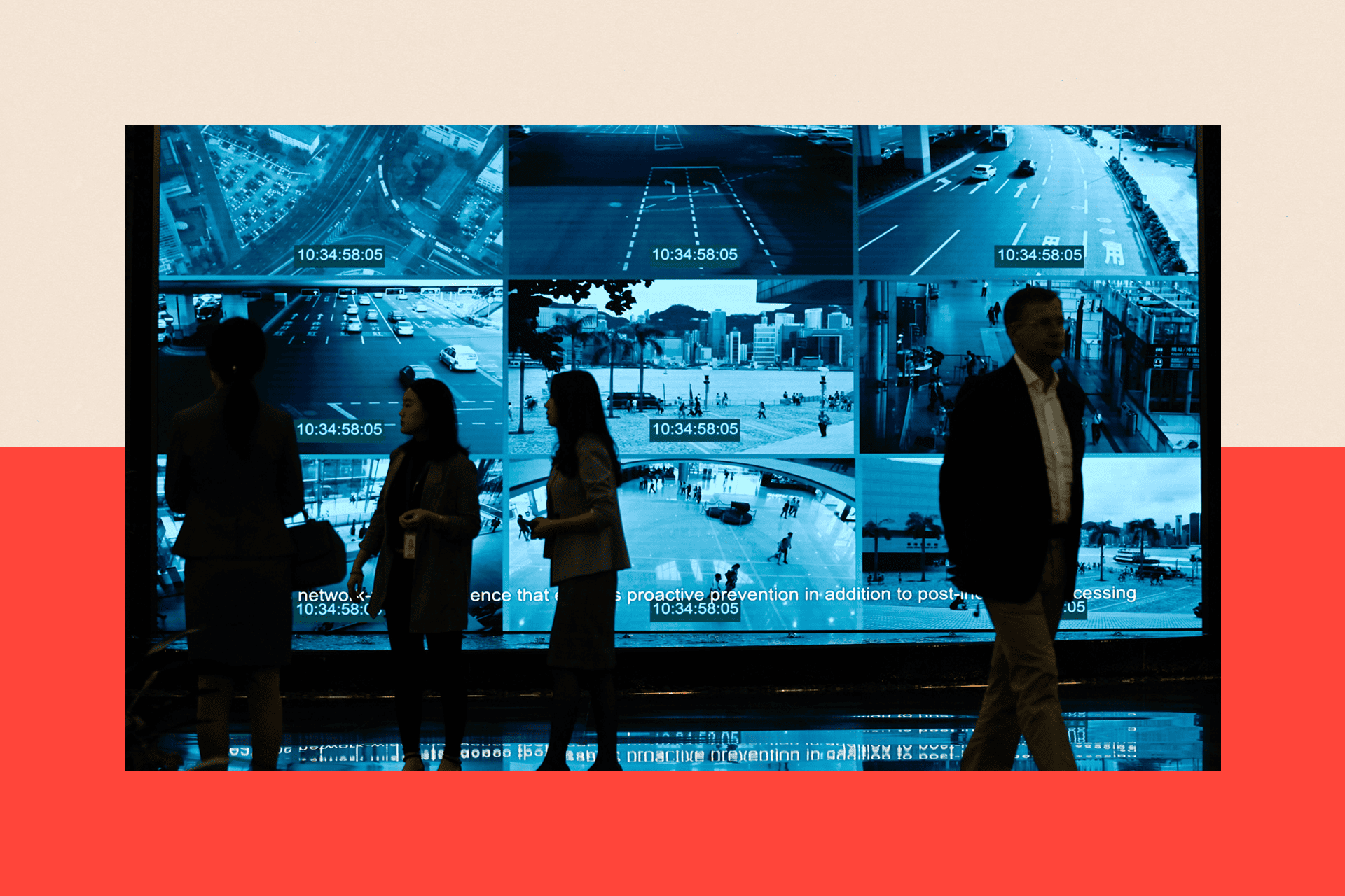 A bank of CCTV cameras