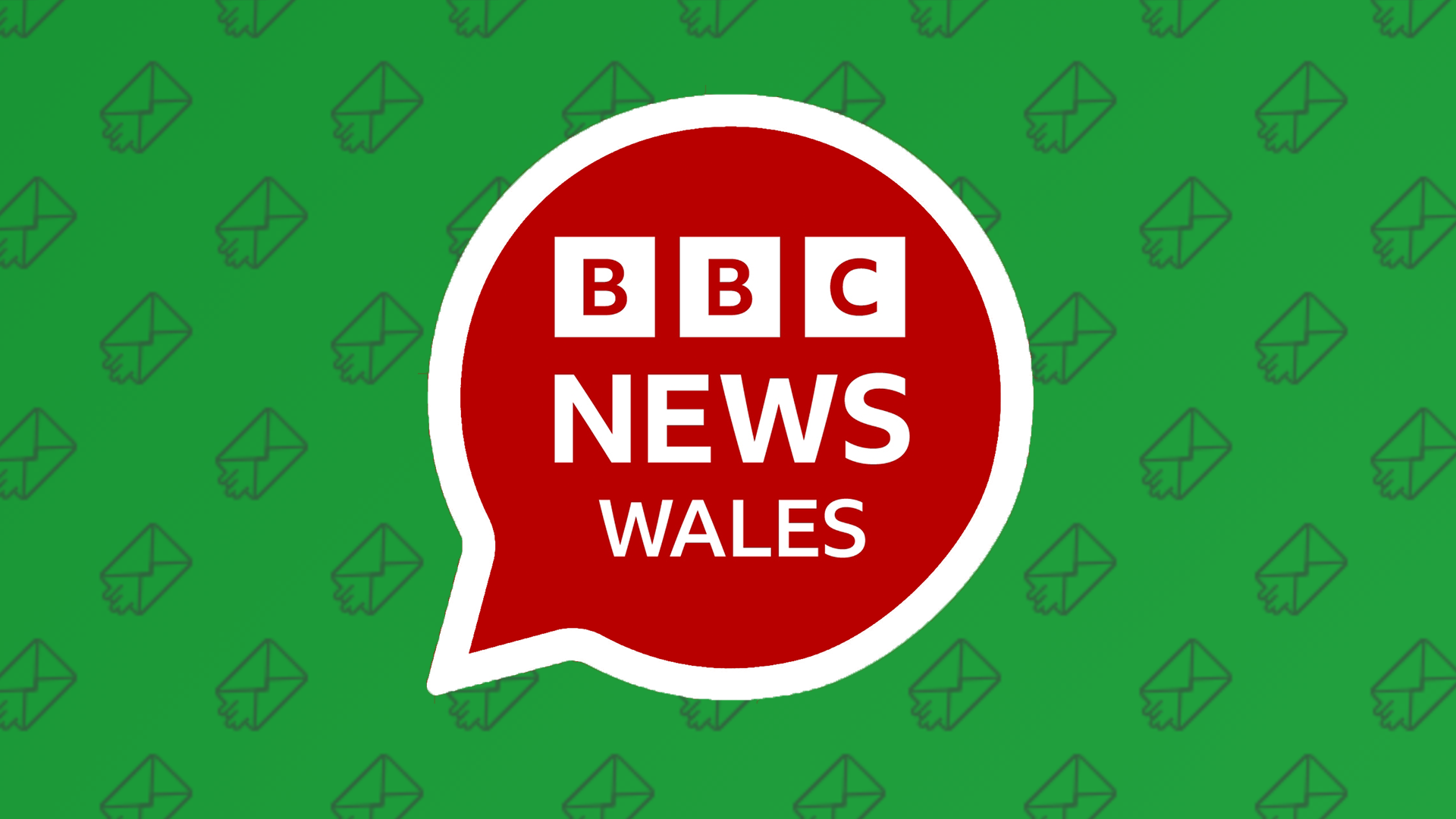 A graphic showing BBC Wales News logo within a speech bubble against a green background with small envelope graphics