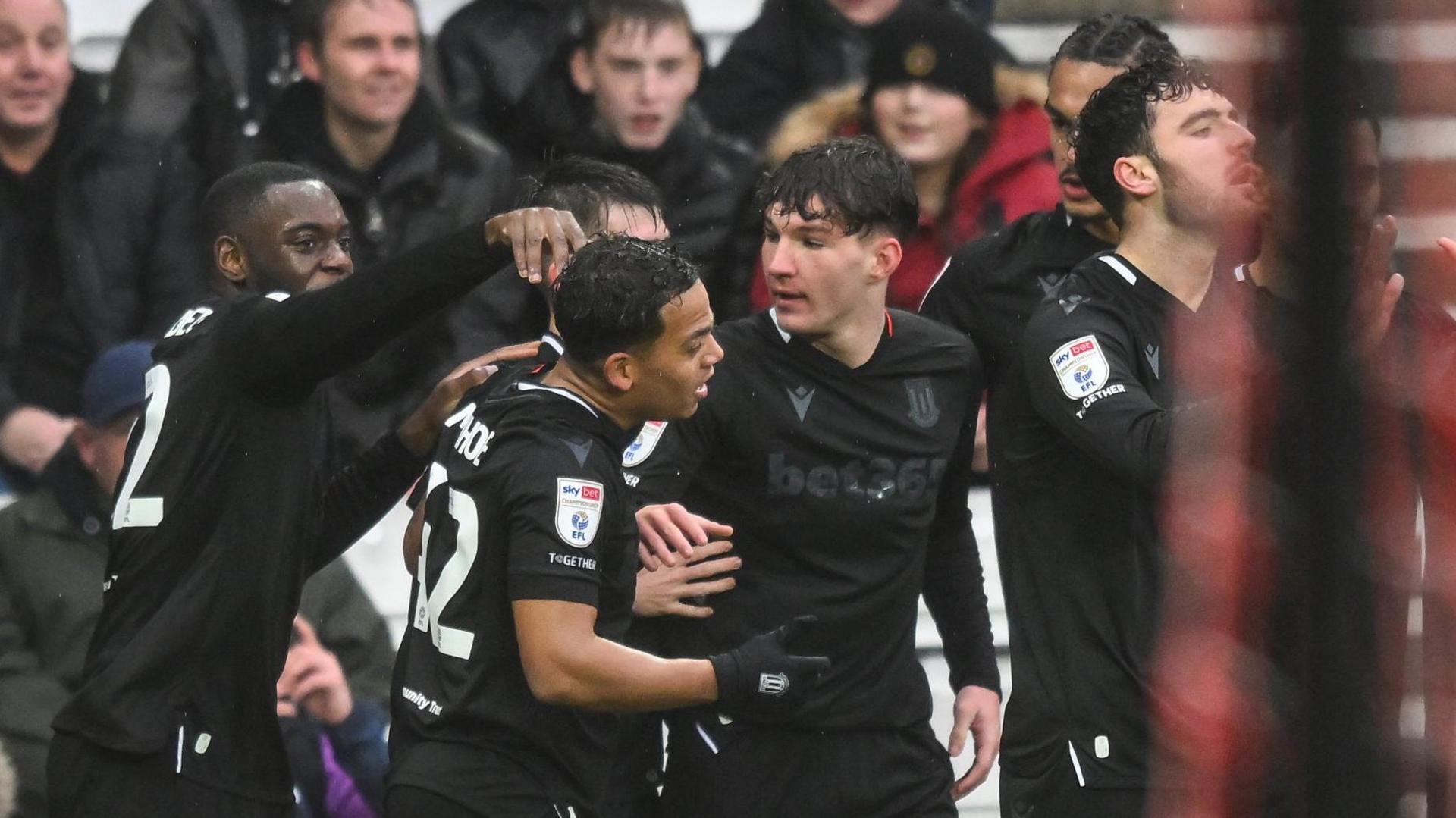 On-loan Liverpool flier Lewis Koumas celebrates his fourth goal for Stoke City