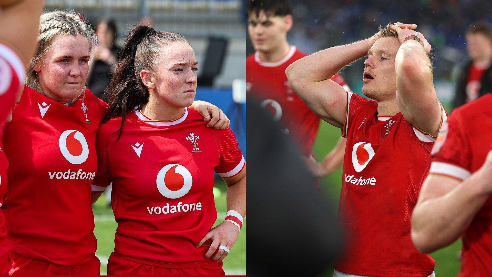 Players from Wales women's and men's side look dejected