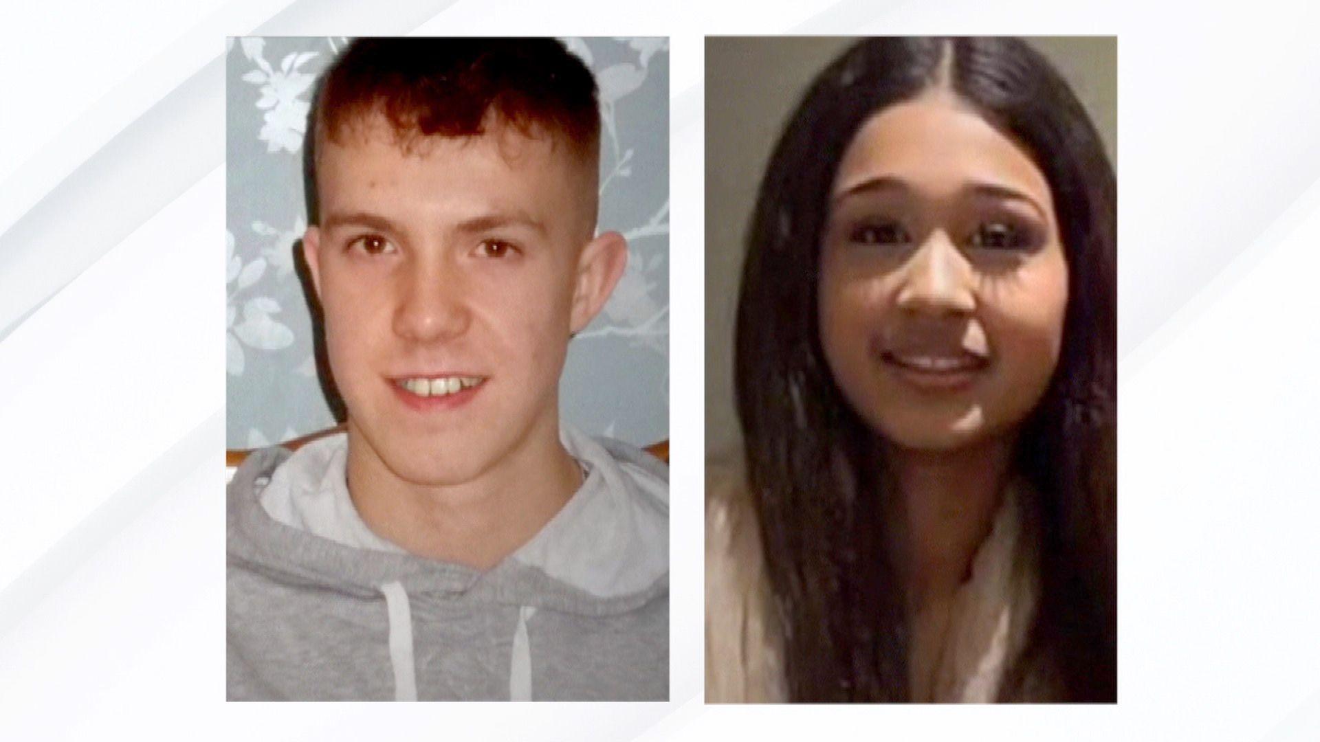 Two cropped headshots of a man and a girl side-by-side. They are both smiling. The boy has ginger hair and the girl has brown hair.