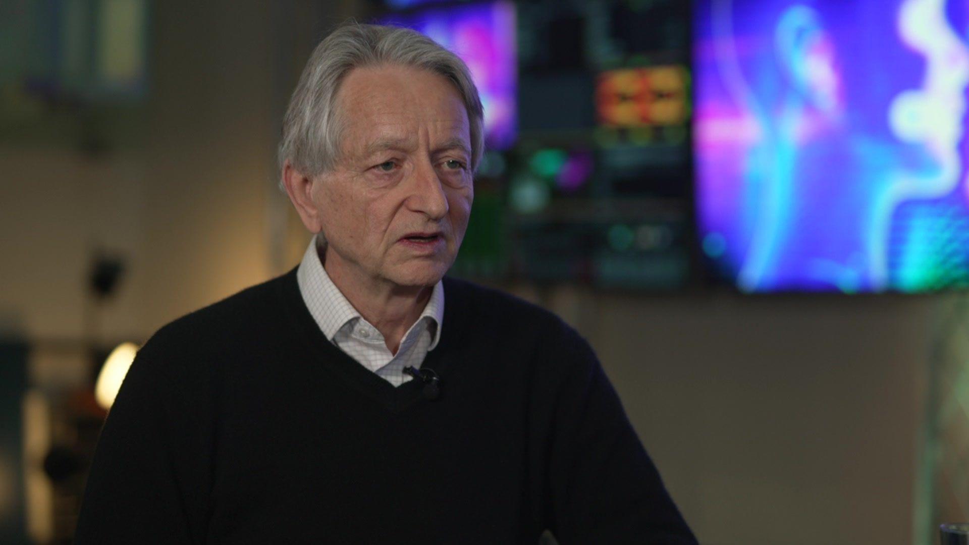 Computer scientist Geoffrey Hinton seen during a BBC interview