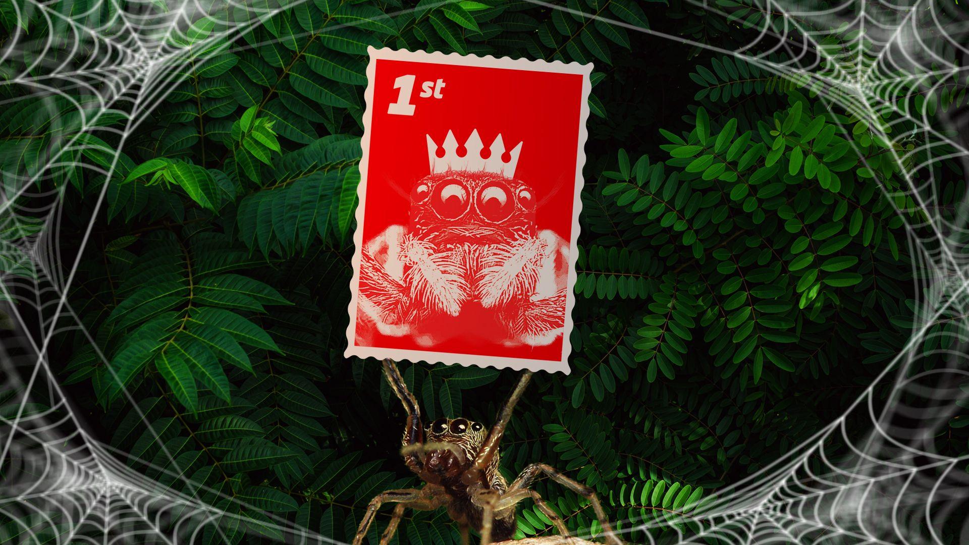 Spider holding up a stamp