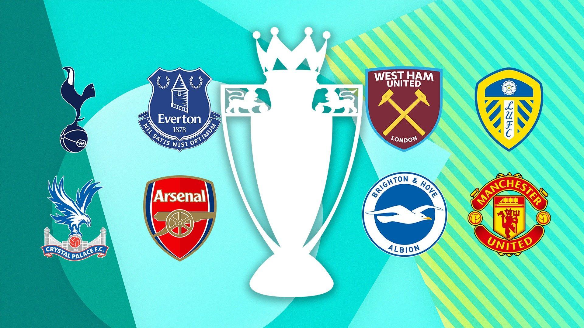Club badges for Tottenham v Everton, West Ham v Leeds United, Crystal Palace v Arsenal and Brighton v Manchester United