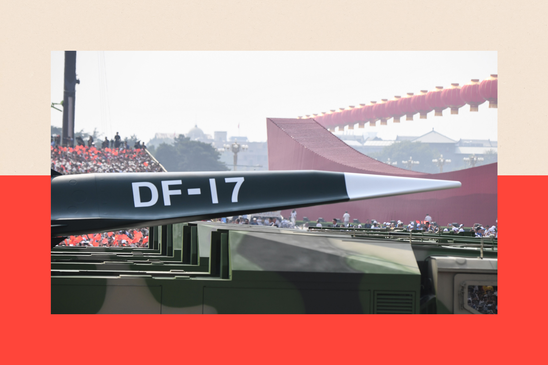 A DF-17 missile is presented during a military parade at Tiananmen Square in Beijing