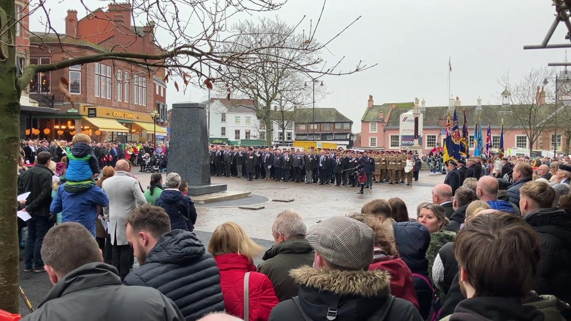 Crowds gathered around the cenotaph in Carlisle for the two-minute silence, together with serving and ex servicemen and women.