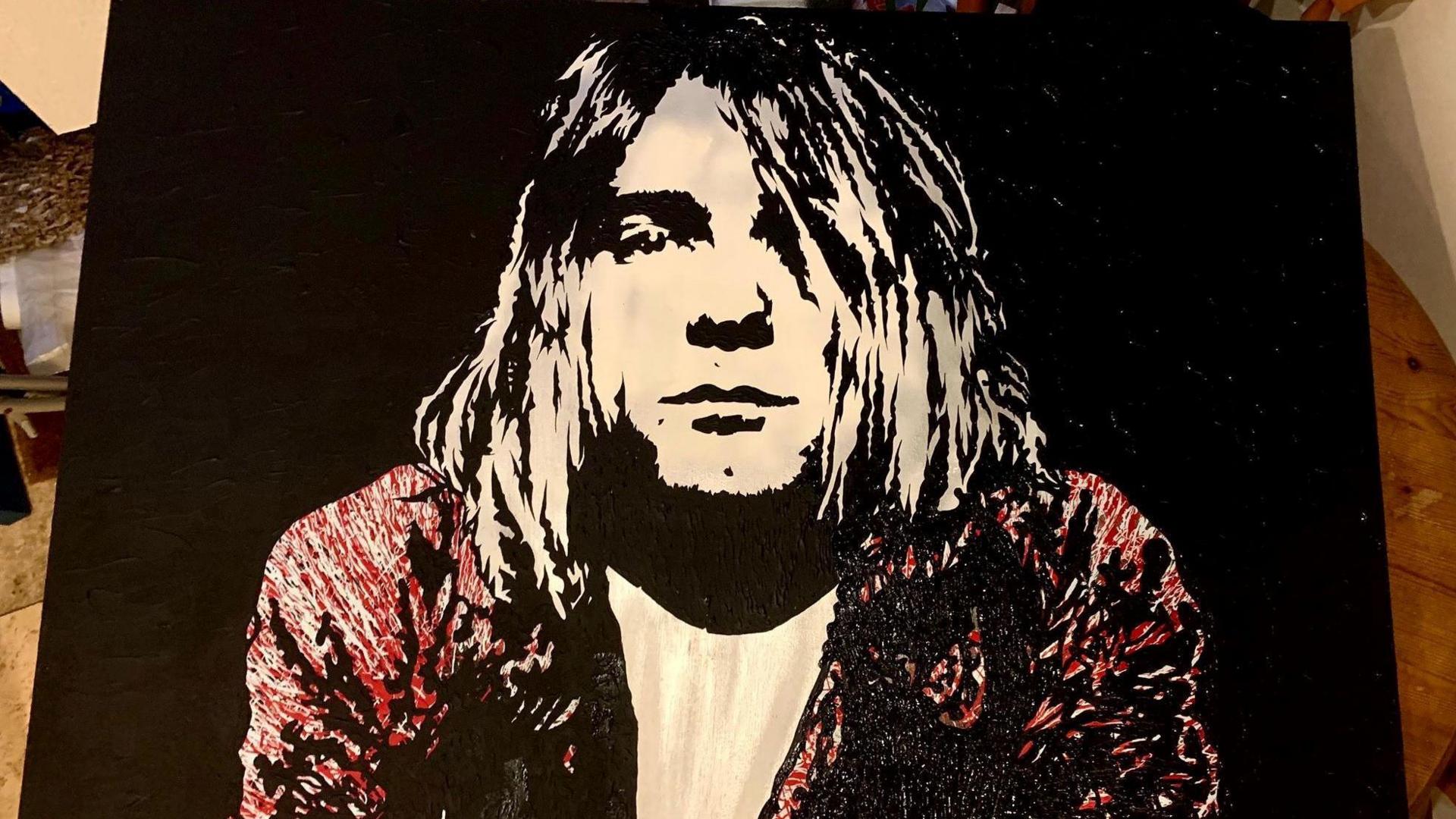 A portrait piece of singer Kurt Cobain