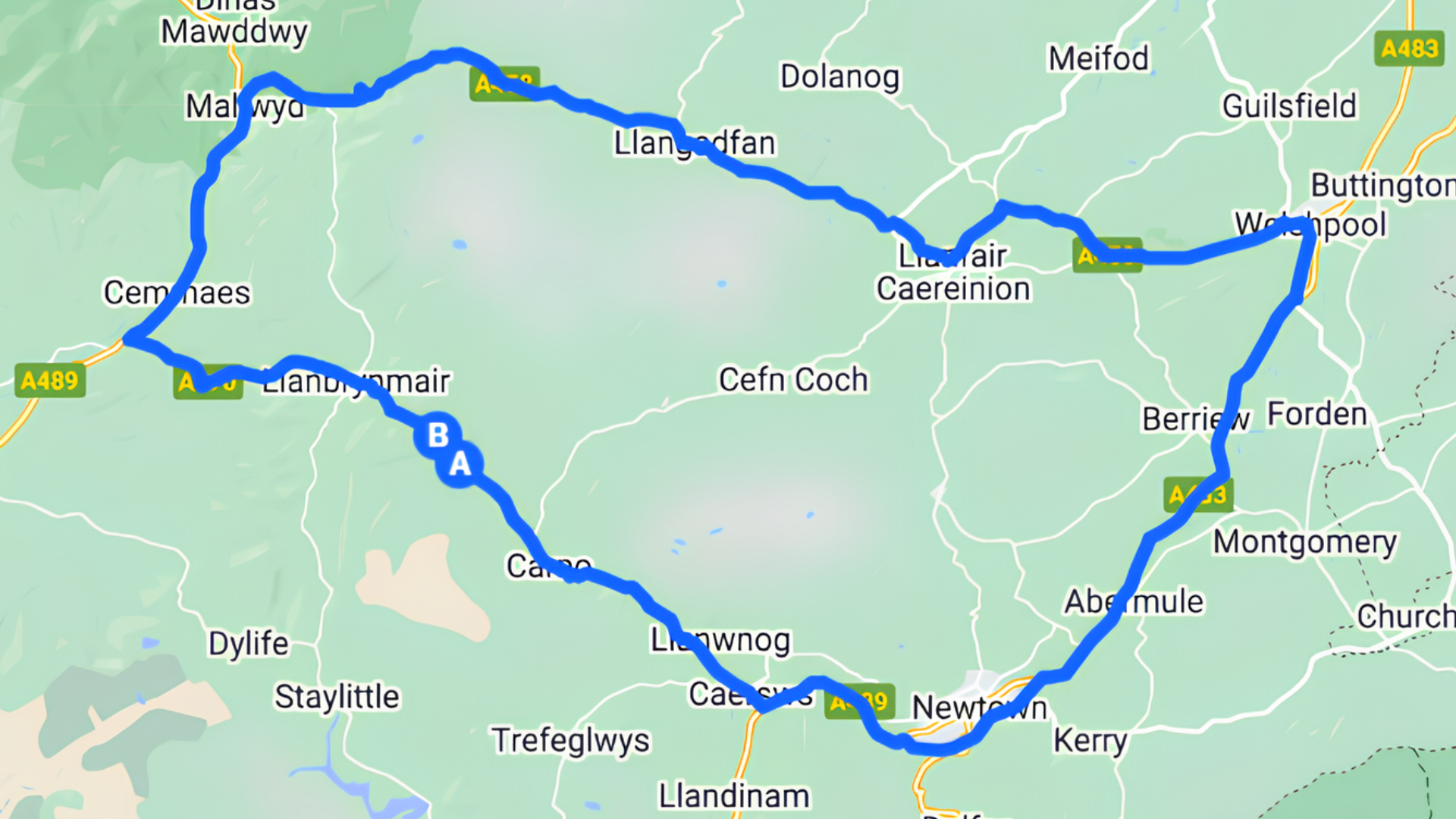 A map showing the length of diversion on the A470