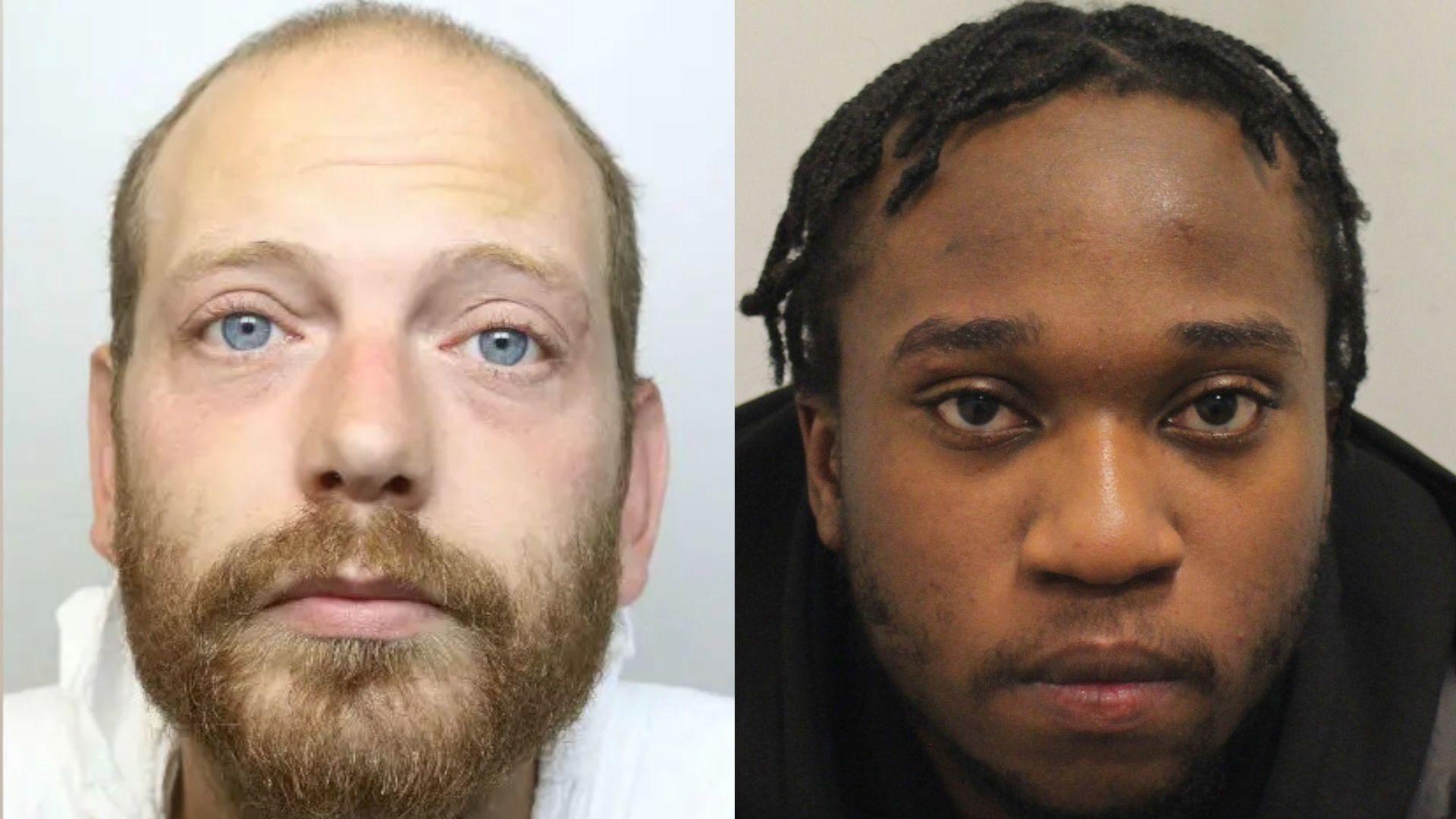 Photos of two men, side by side. The one on the left is balding and has a light brown beard. The man on the right has short dreadlocks and is wearing a high-collared jacket.
