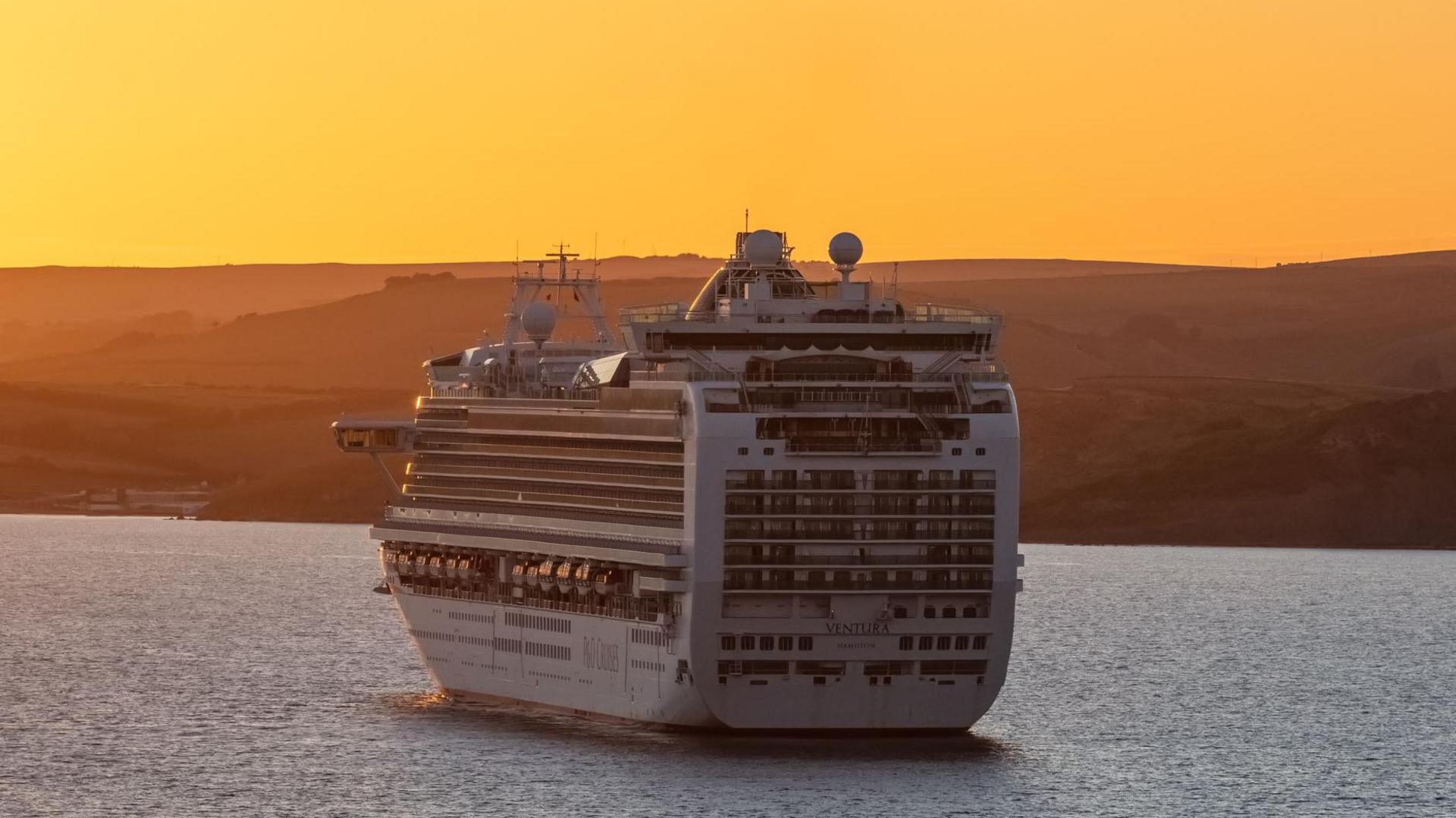 Ventura at sea at sunset