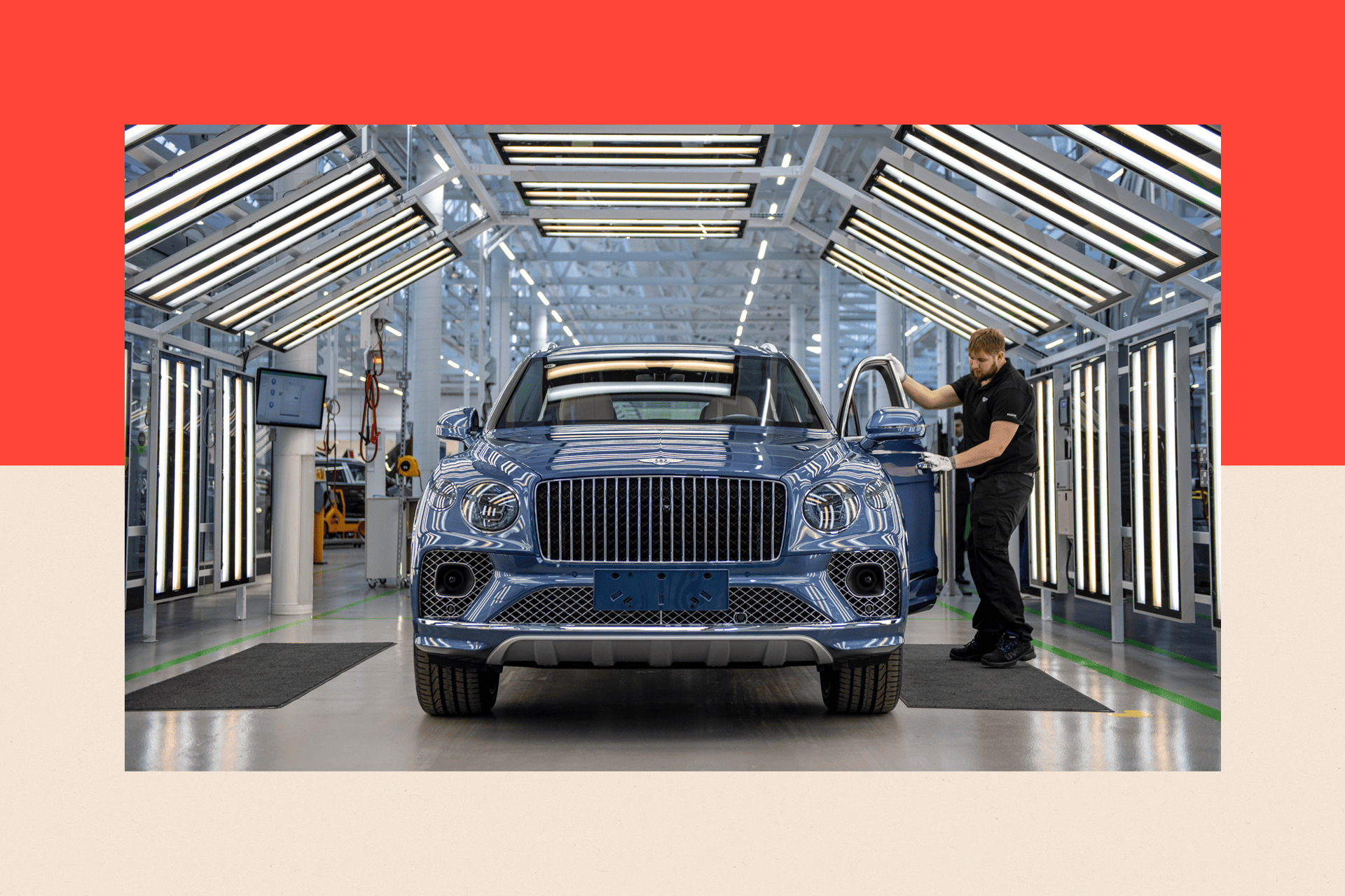 A Bentley Bentayga sport utility vehicle in the final inspection area on the production line at the Bentley Motors Ltd. headquarters in Crewe, UK
